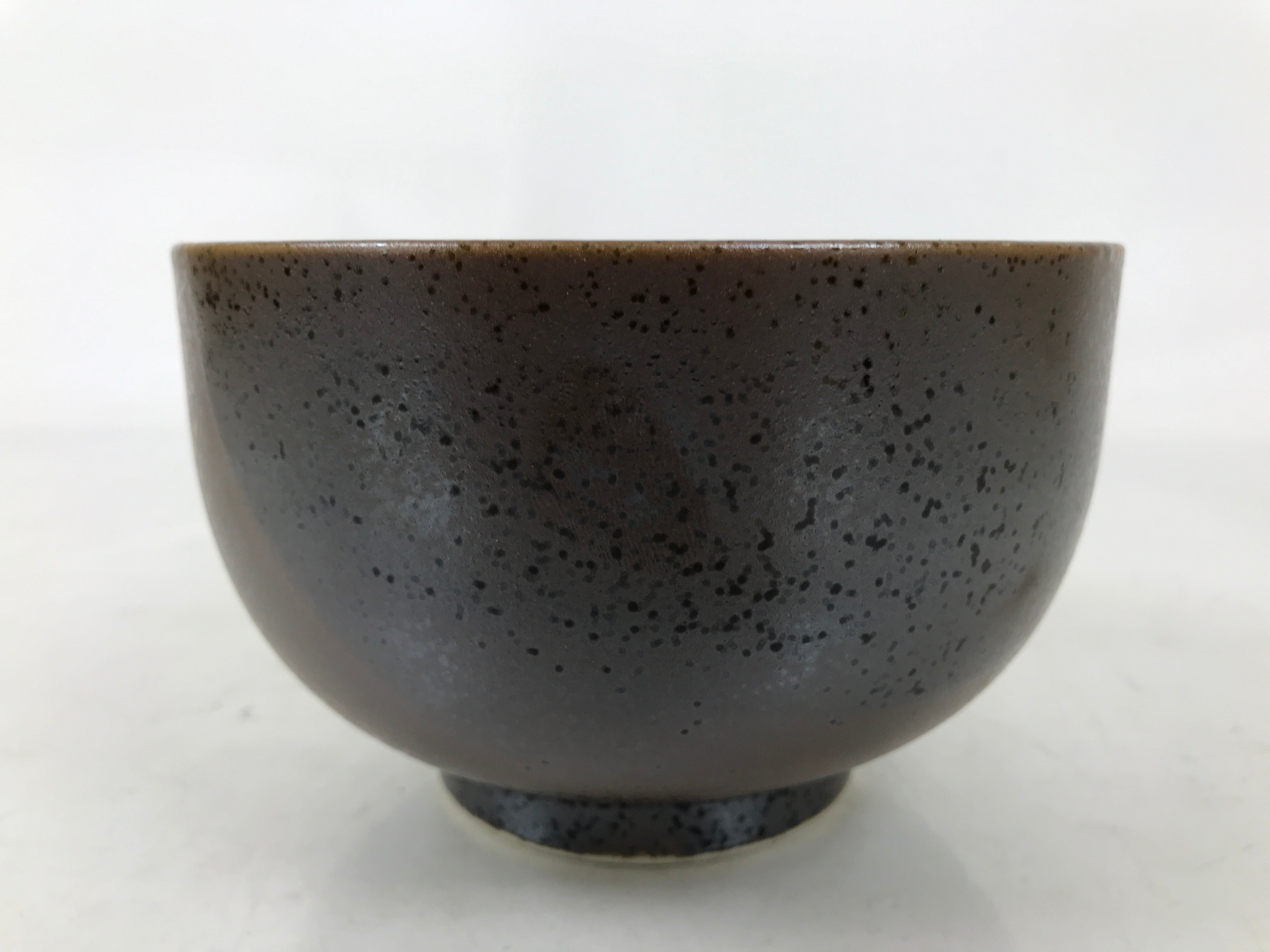 Japanese Ceramic Rice Bowl Donburi Dish Vtg Tenmoku Spot Pattern Leaf Brown Y429