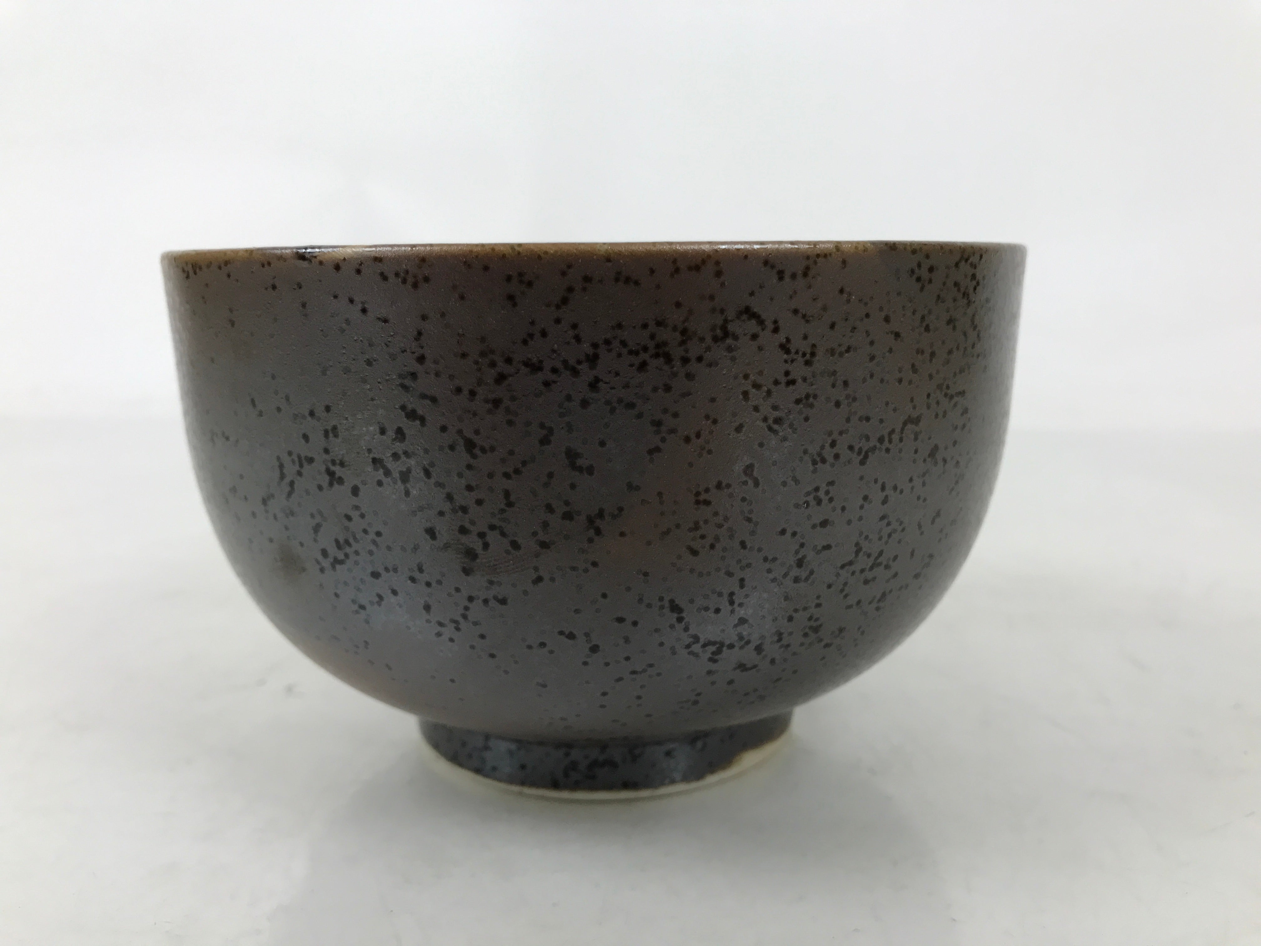 Japanese Ceramic Rice Bowl Donburi Dish Vtg Tenmoku Spot Pattern Leaf Brown Y429