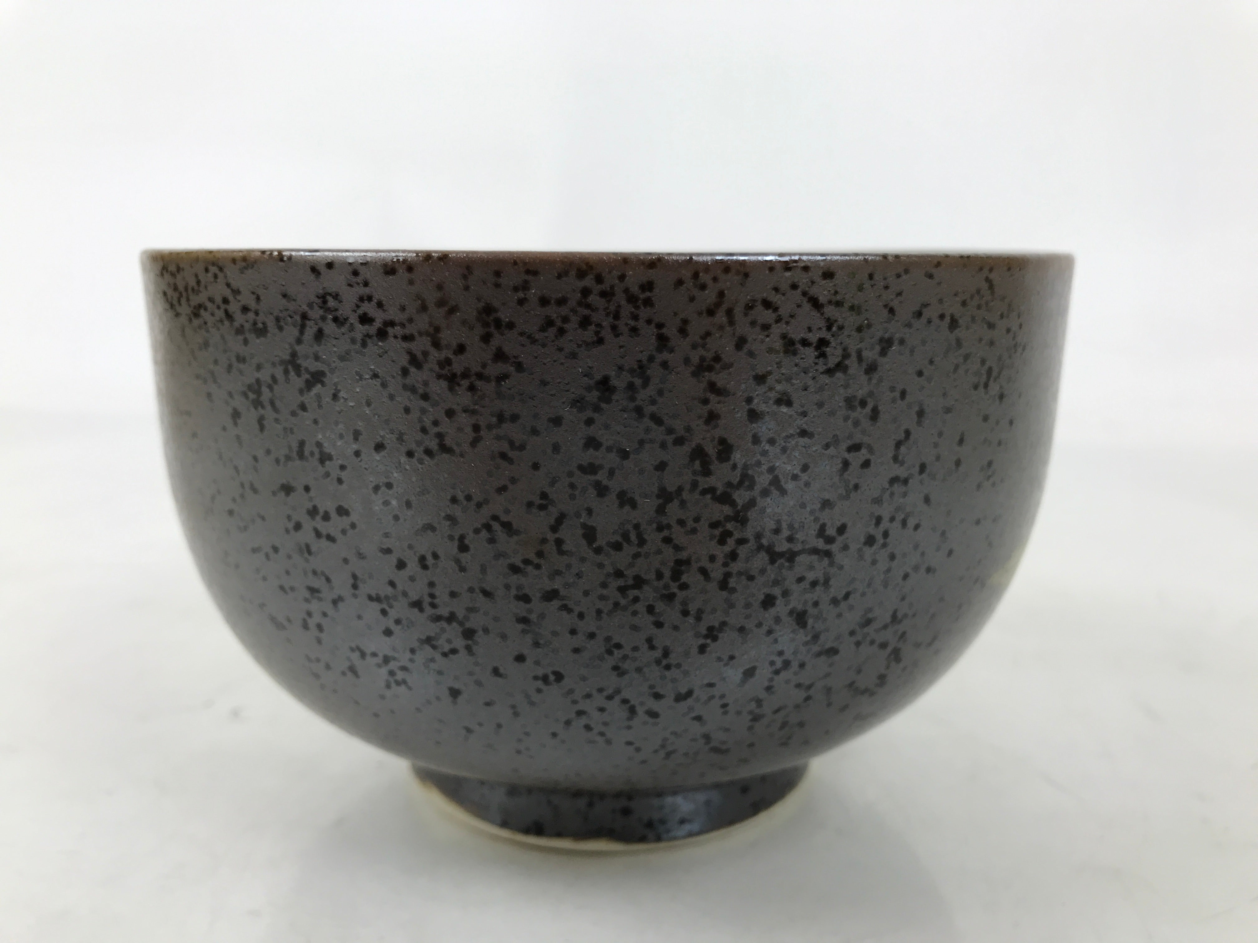 Japanese Ceramic Rice Bowl Donburi Dish Vtg Tenmoku Spot Pattern Leaf Brown Y429