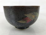 Japanese Ceramic Rice Bowl Donburi Dish Vtg Tenmoku Spot Pattern Leaf Brown Y429