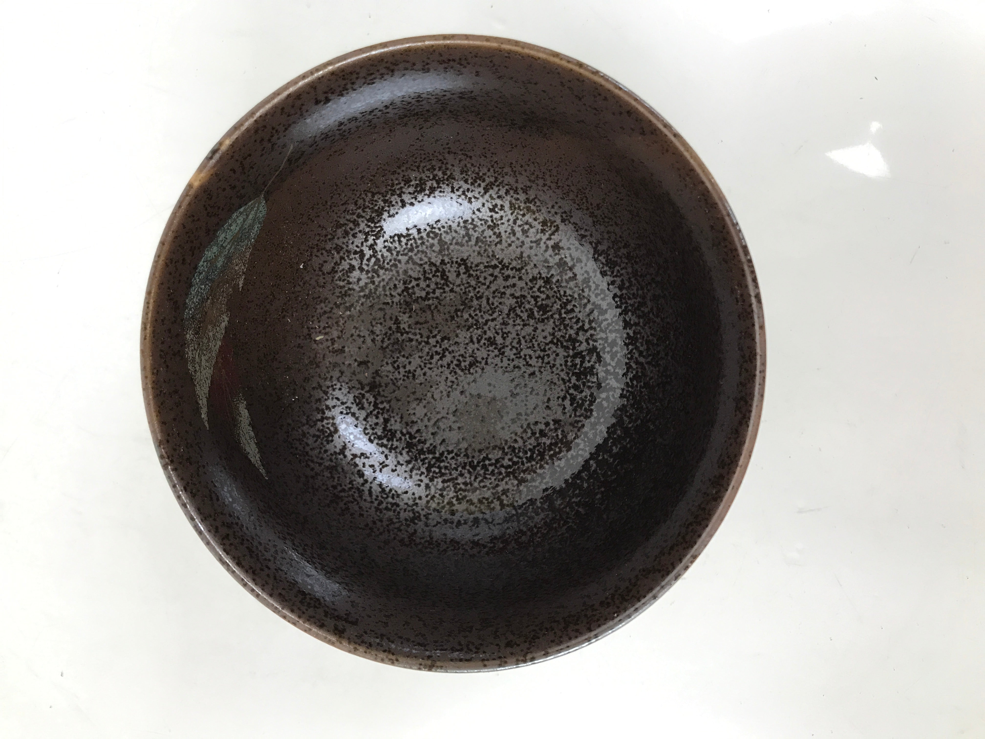 Japanese Ceramic Rice Bowl Donburi Dish Vtg Tenmoku Spot Pattern Leaf Brown Y429