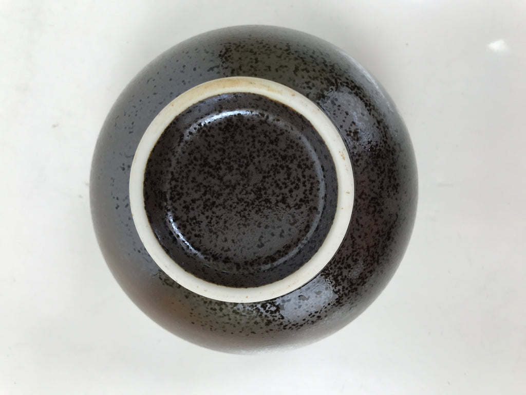Japanese Ceramic Rice Bowl Donburi Dish Vtg Tenmoku Spot Pattern Leaf Brown Y429