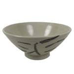 Japanese Ceramic Rice Bowl Owan Vtg Kobachi Beige Brown Leafy Plant Design Y394
