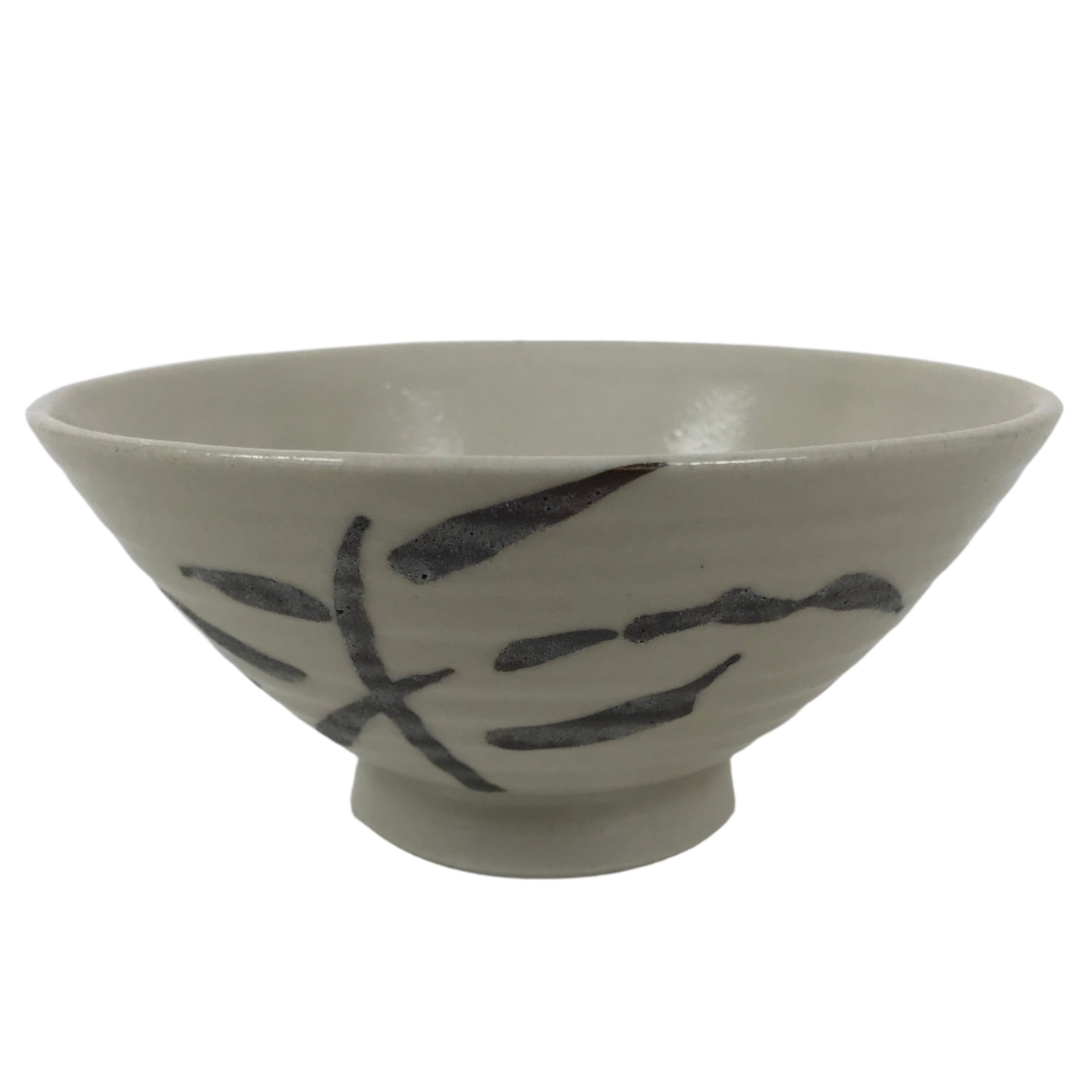 Japanese Ceramic Rice Bowl Owan Vtg Kobachi Beige Brown Leafy Plant Design Y395