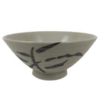 Japanese Ceramic Rice Bowl Owan Vtg Kobachi Beige Brown Leafy Plant Design Y395