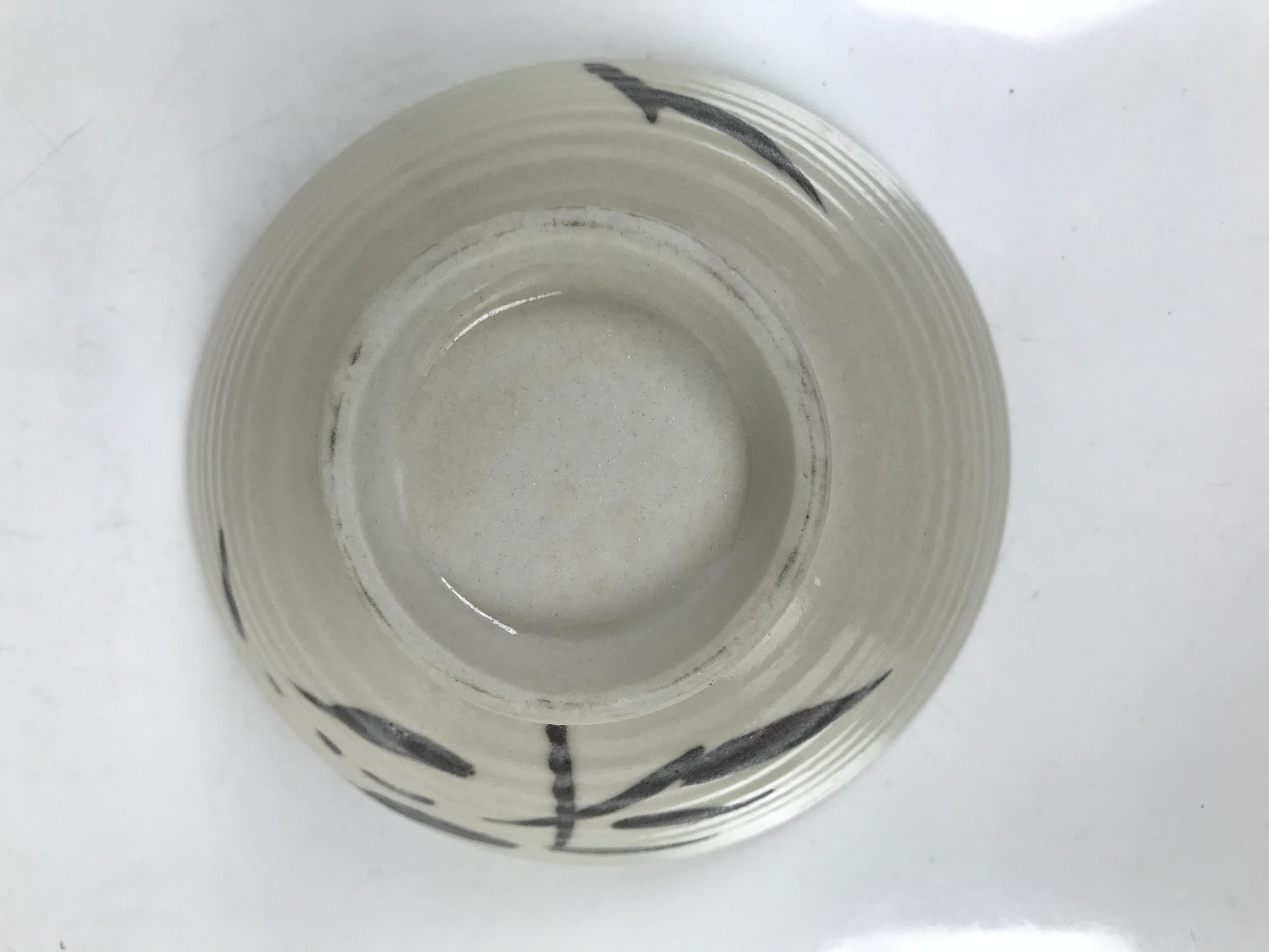 Japanese Ceramic Rice Bowl Owan Vtg Kobachi Beige Brown Leafy Plant Design Y397