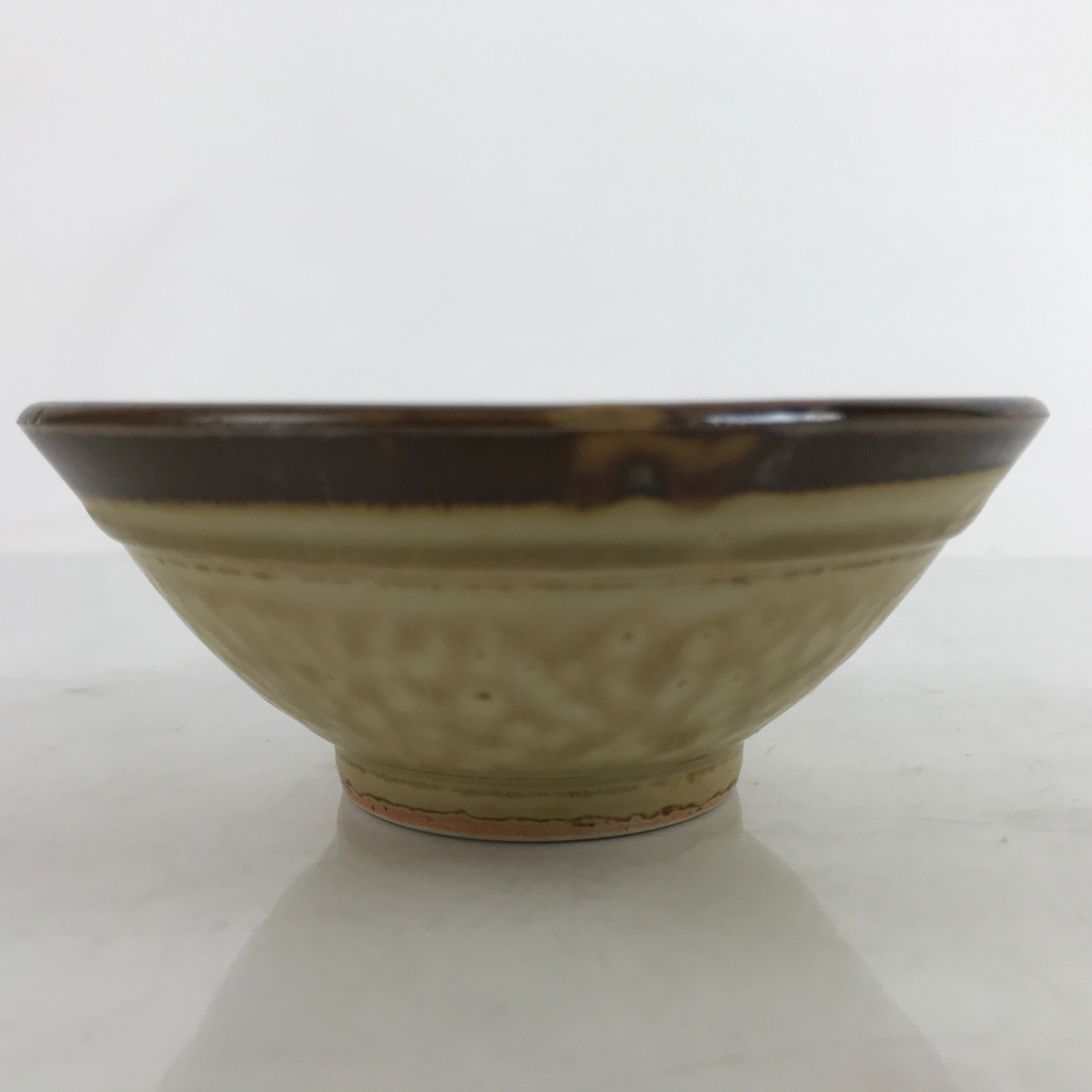 Japanese Ceramic Rice Bowl Owan Vtg Kobachi Textured Suribachi Style Brown Y102