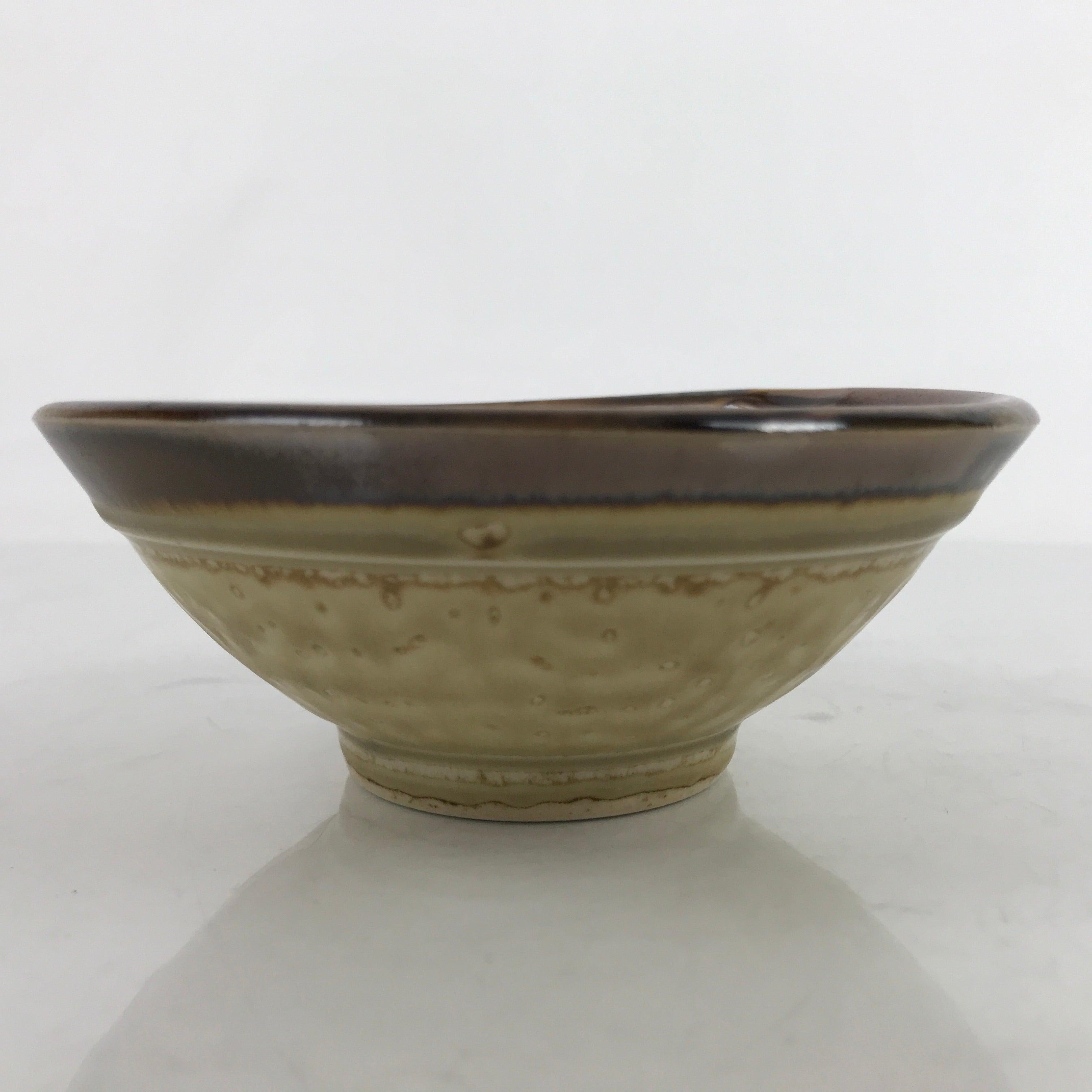 Japanese Ceramic Rice Bowl Owan Vtg Kobachi Textured Suribachi Style Brown Y104