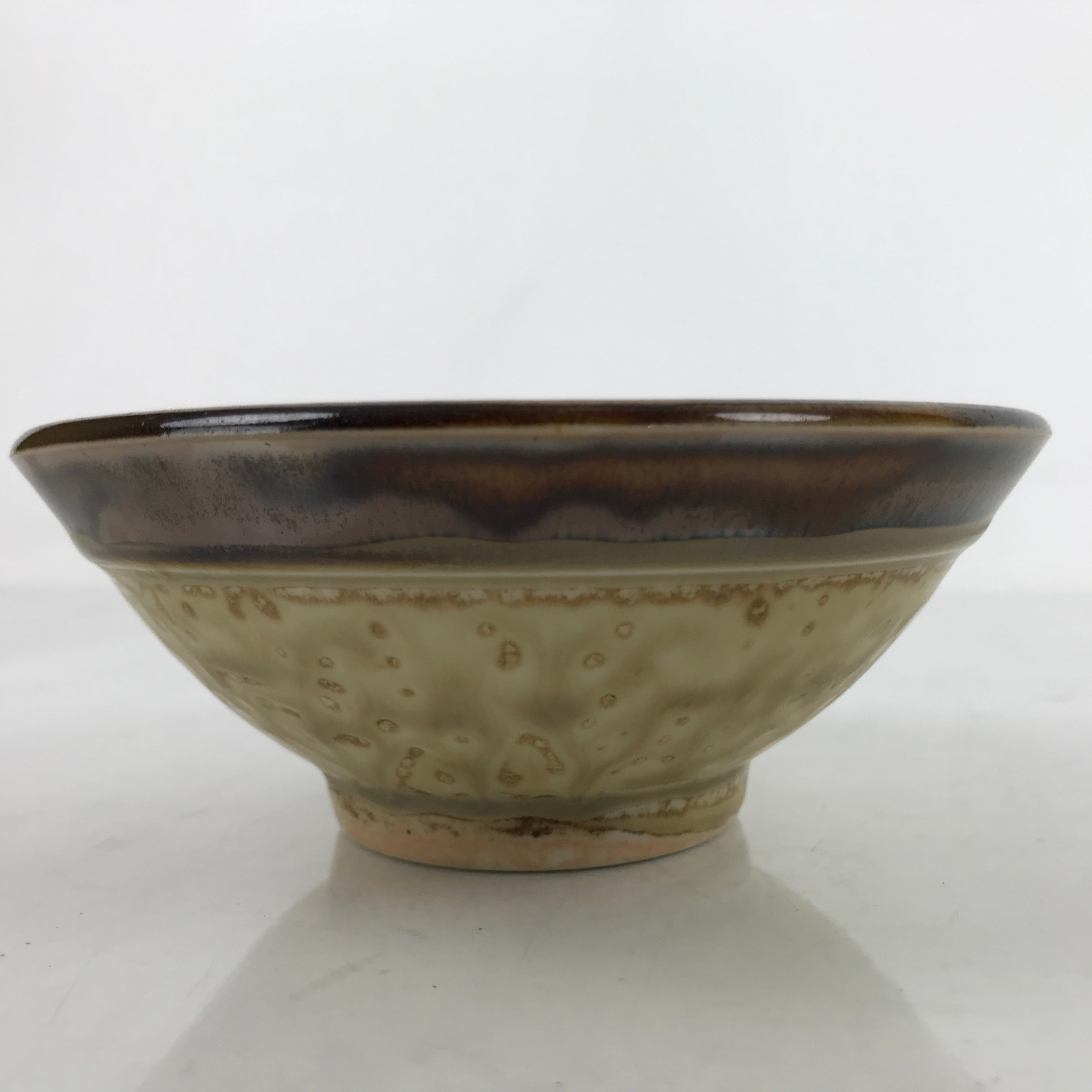 Japanese Ceramic Rice Bowl Owan Vtg Kobachi Textured Suribachi Style Brown Y105