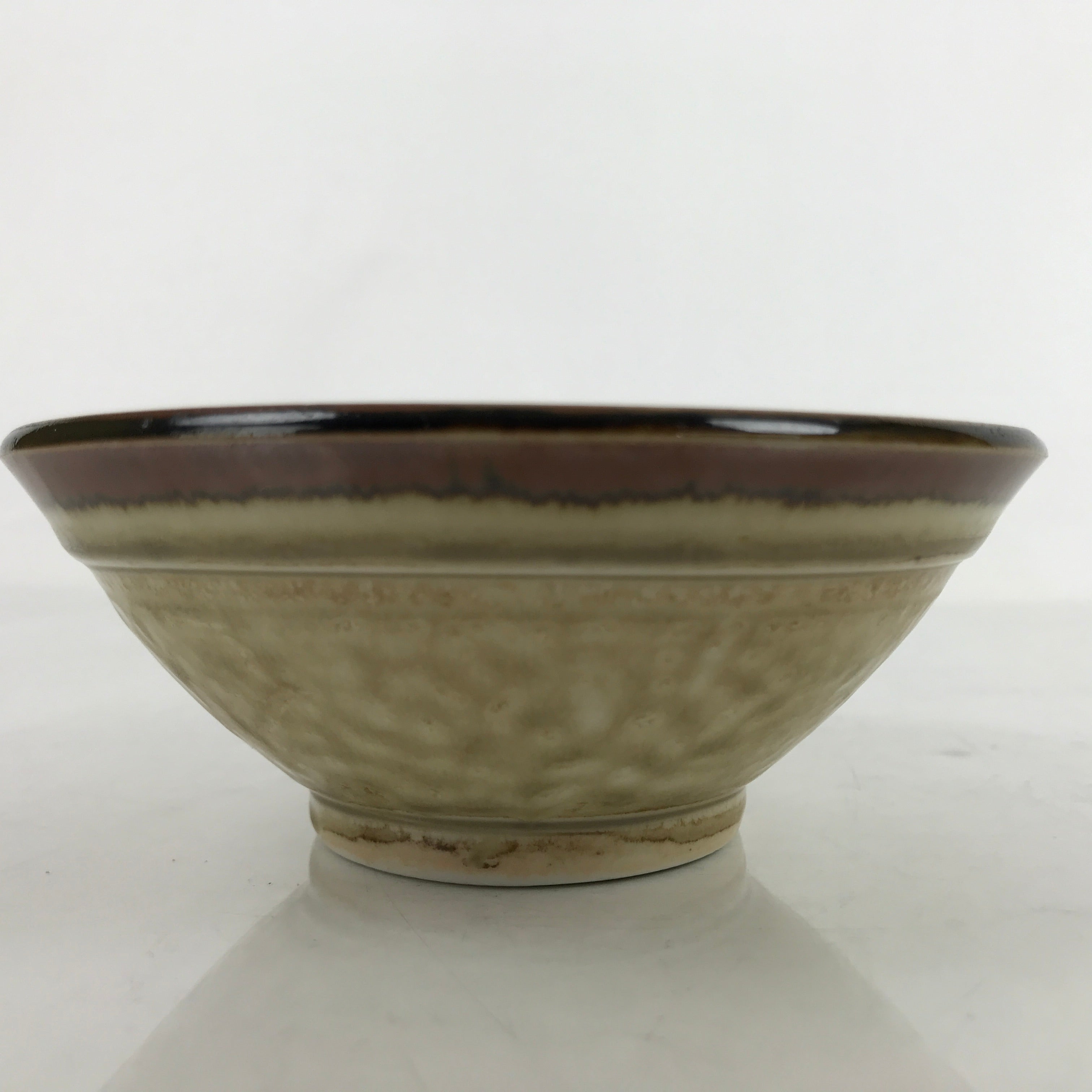 Japanese Ceramic Rice Bowl Owan Vtg Kobachi Textured Suribachi Style Brown Y106