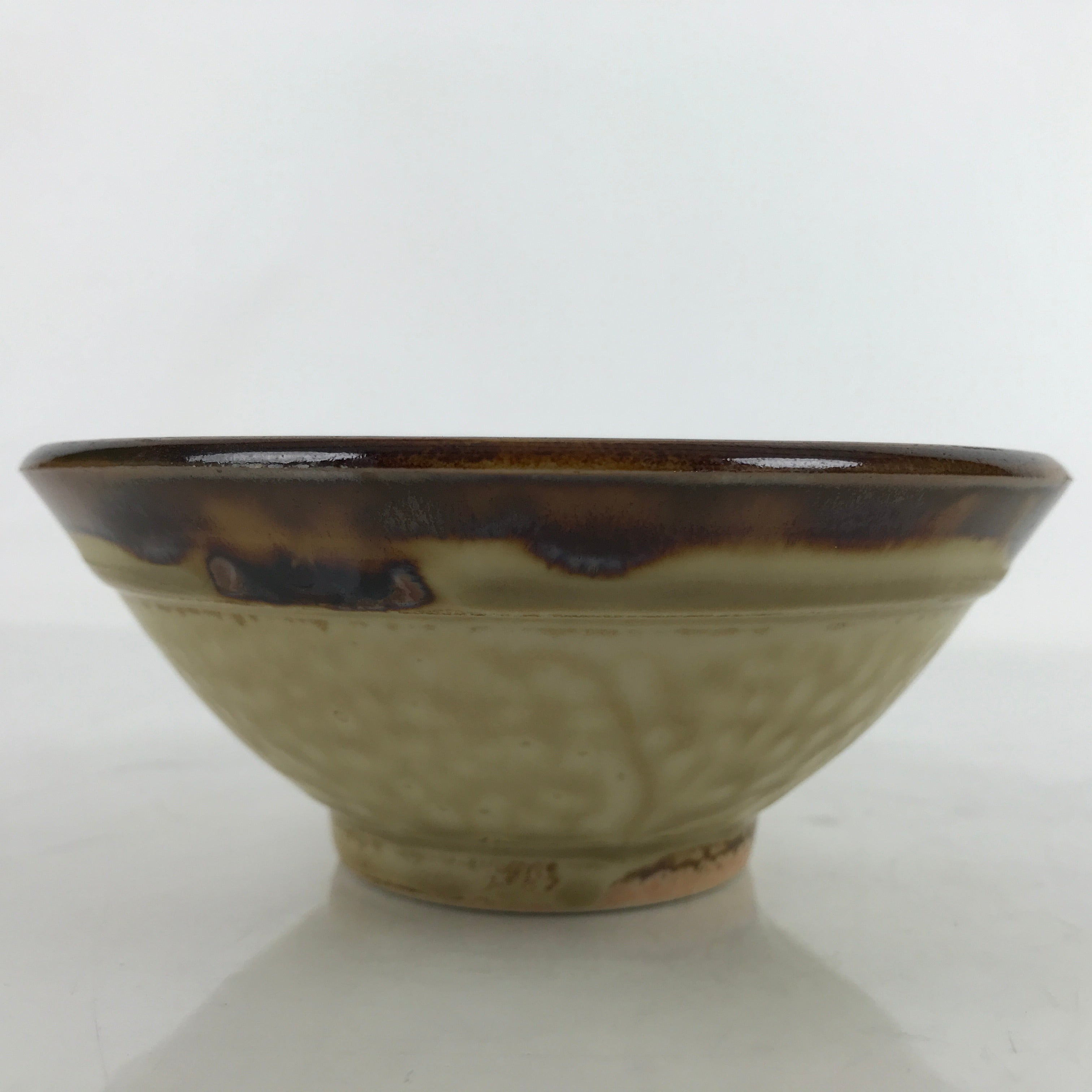 Japanese Ceramic Rice Bowl Owan Vtg Kobachi Textured Suribachi Style Brown Y107