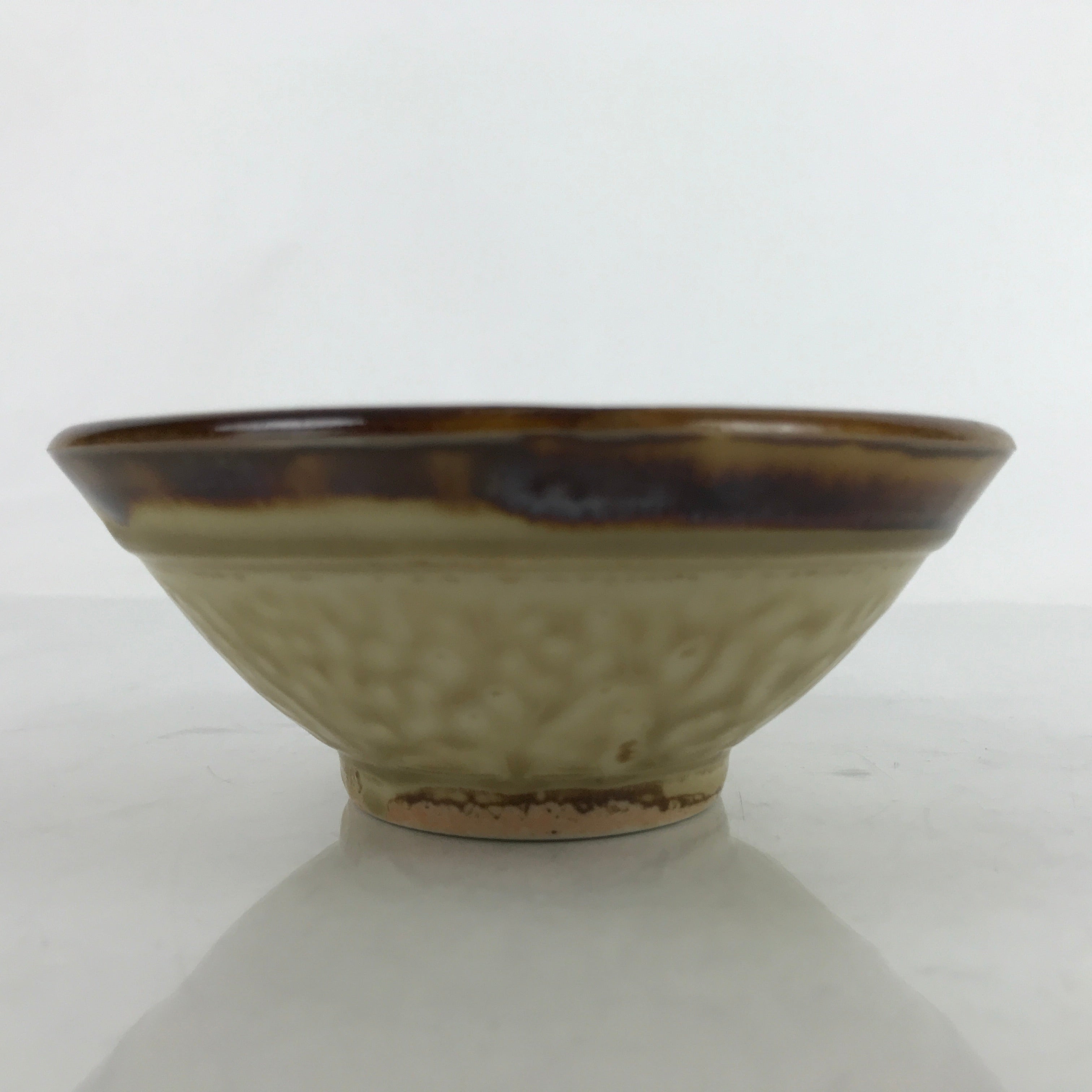 Japanese Ceramic Rice Bowl Owan Vtg Kobachi Textured Suribachi Style Brown Y107