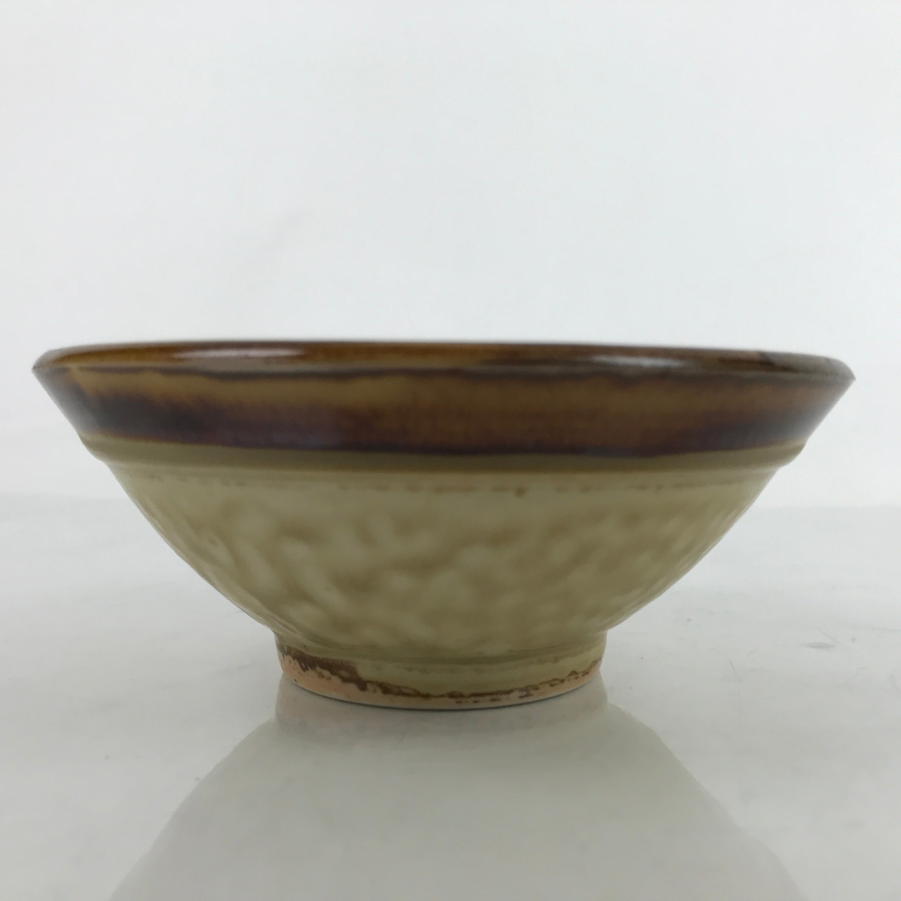 Japanese Ceramic Rice Bowl Owan Vtg Kobachi Textured Suribachi Style Brown Y107