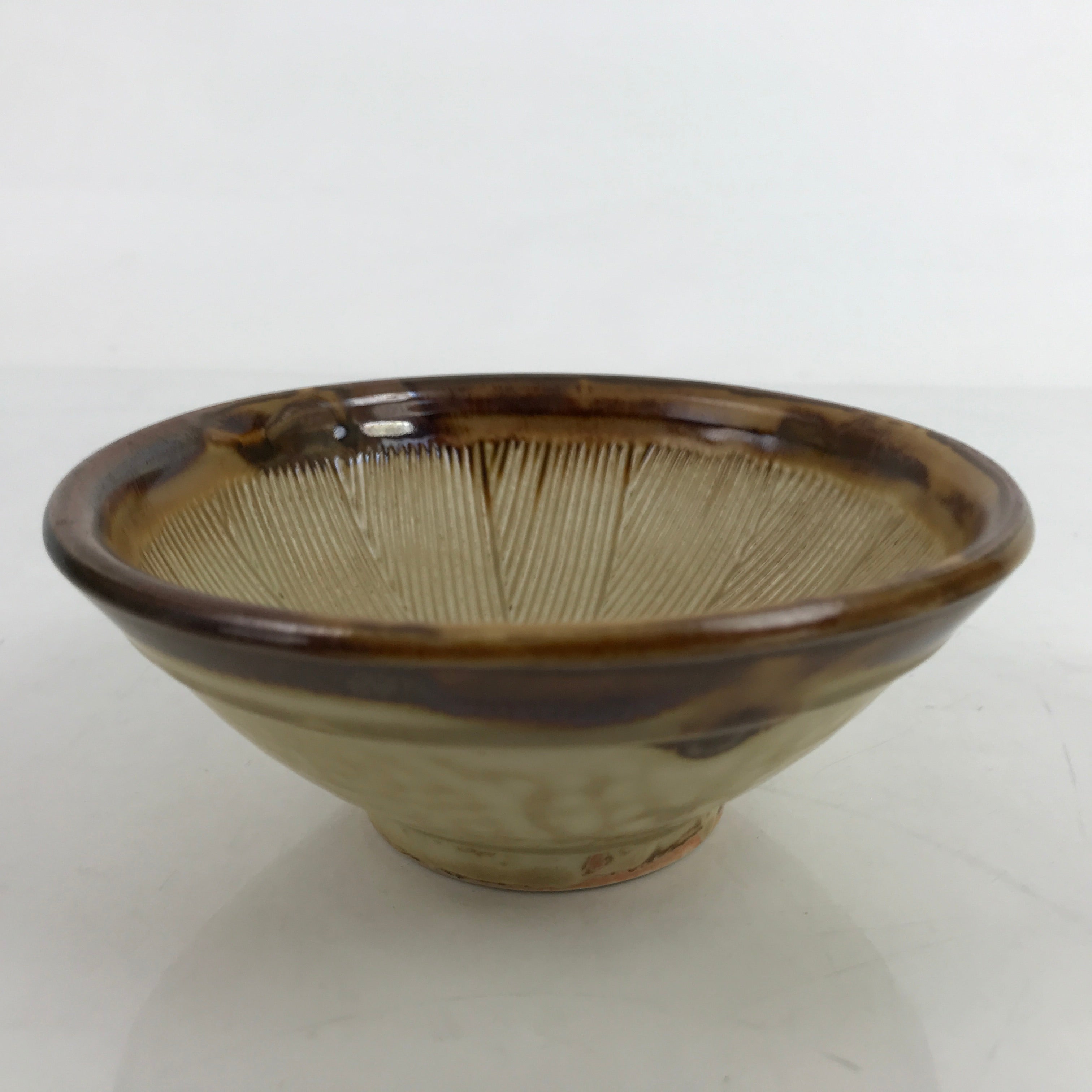 Japanese Ceramic Rice Bowl Owan Vtg Kobachi Textured Suribachi Style Brown Y95