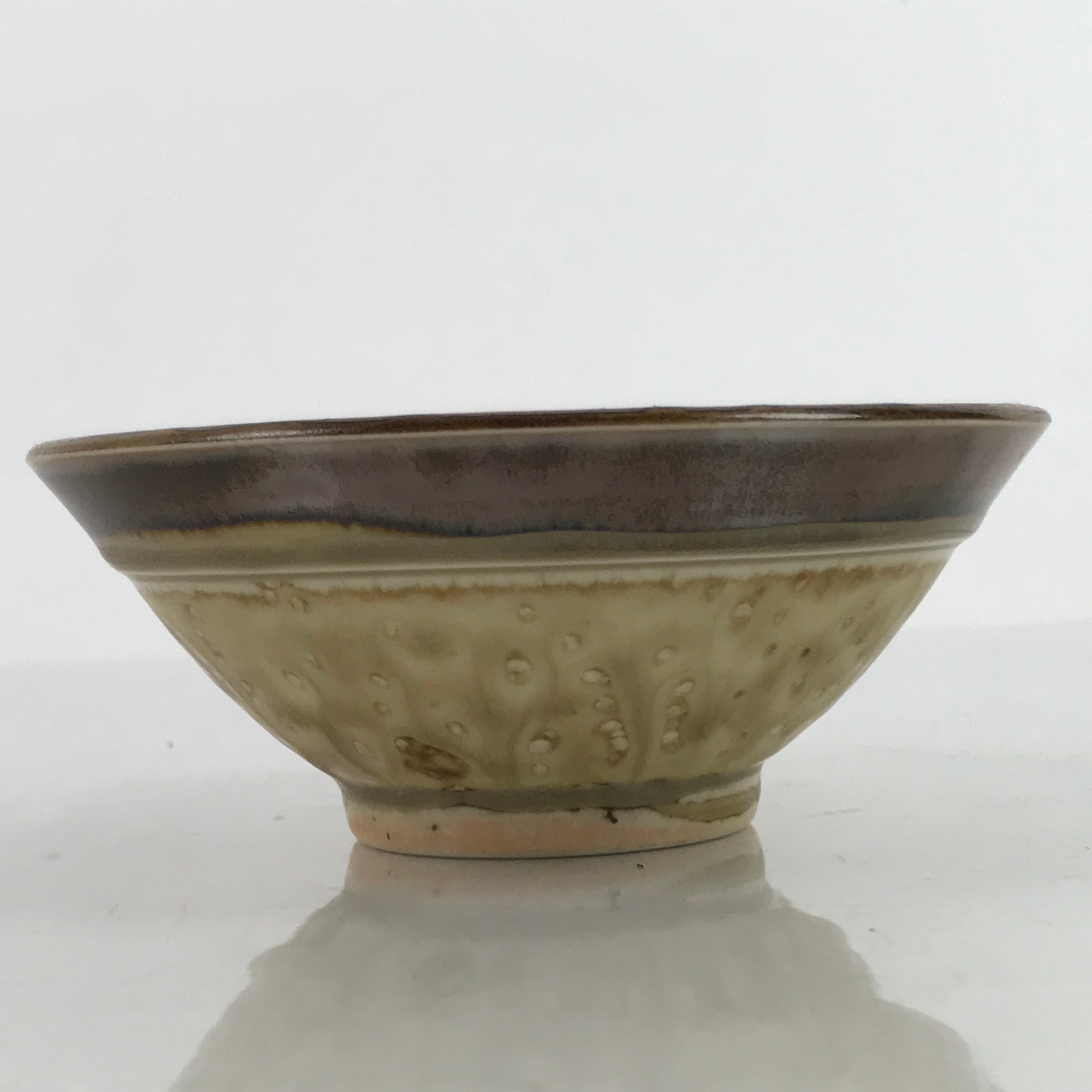 Japanese Ceramic Rice Bowl Owan Vtg Kobachi Textured Suribachi Style Brown Y95