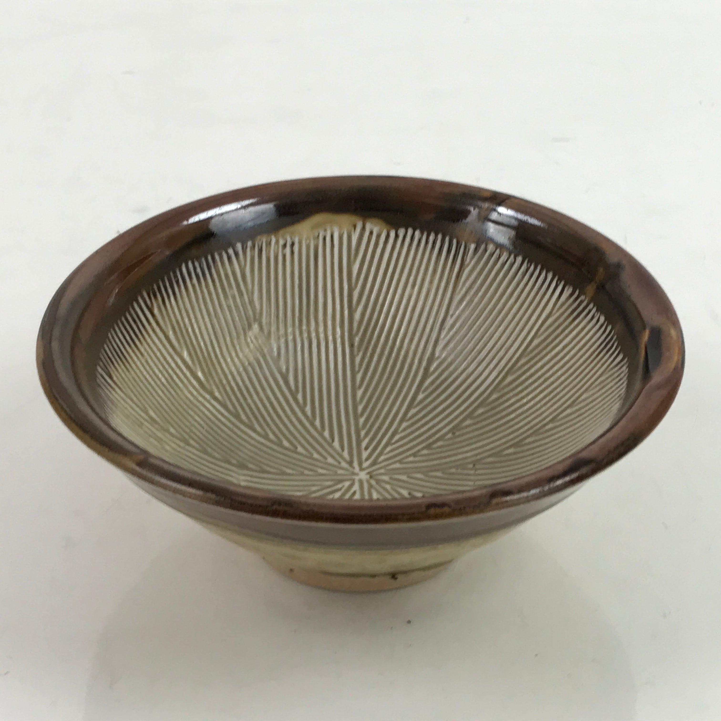 Japanese Ceramic Rice Bowl Owan Vtg Kobachi Textured Suribachi Style Brown Y95