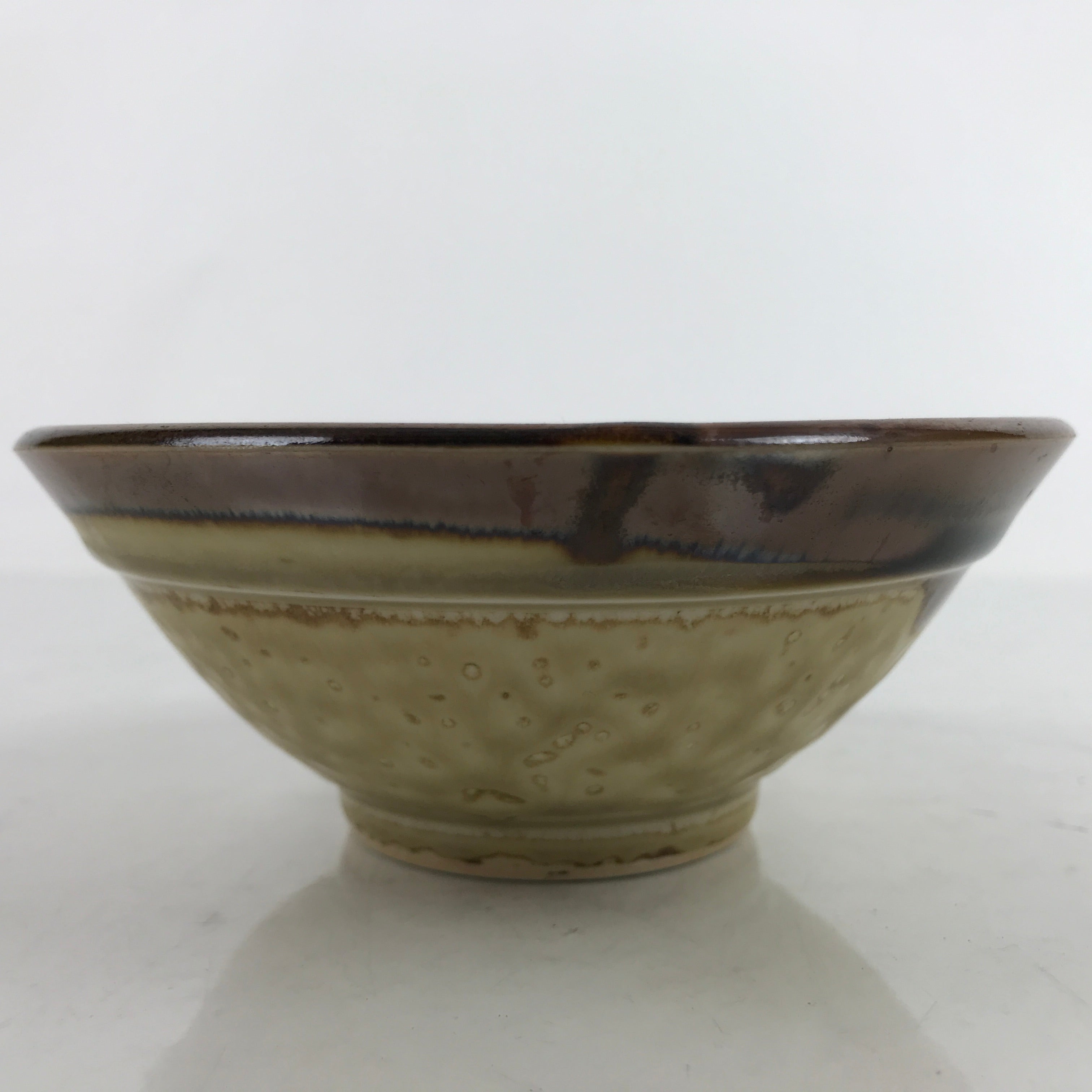 Japanese Ceramic Rice Bowl Owan Vtg Kobachi Textured Suribachi Style Brown Y97