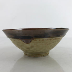 Japanese Ceramic Rice Bowl Owan Vtg Kobachi Textured Suribachi Style Brown Y97