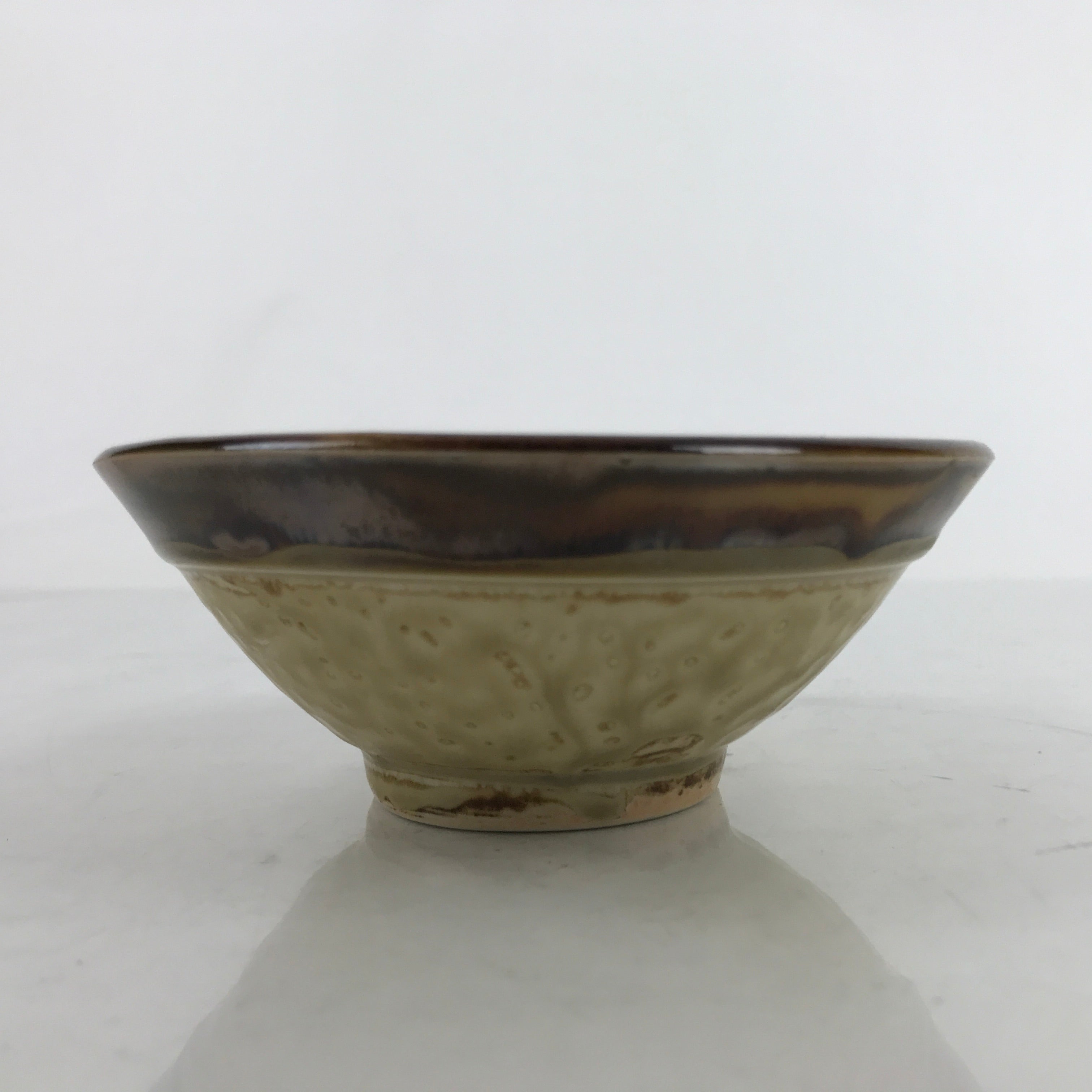 Japanese Ceramic Rice Bowl Owan Vtg Kobachi Textured Suribachi Style Brown Y97