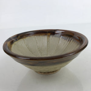 Japanese Ceramic Rice Bowl Owan Vtg Kobachi Textured Suribachi Style Brown Y97