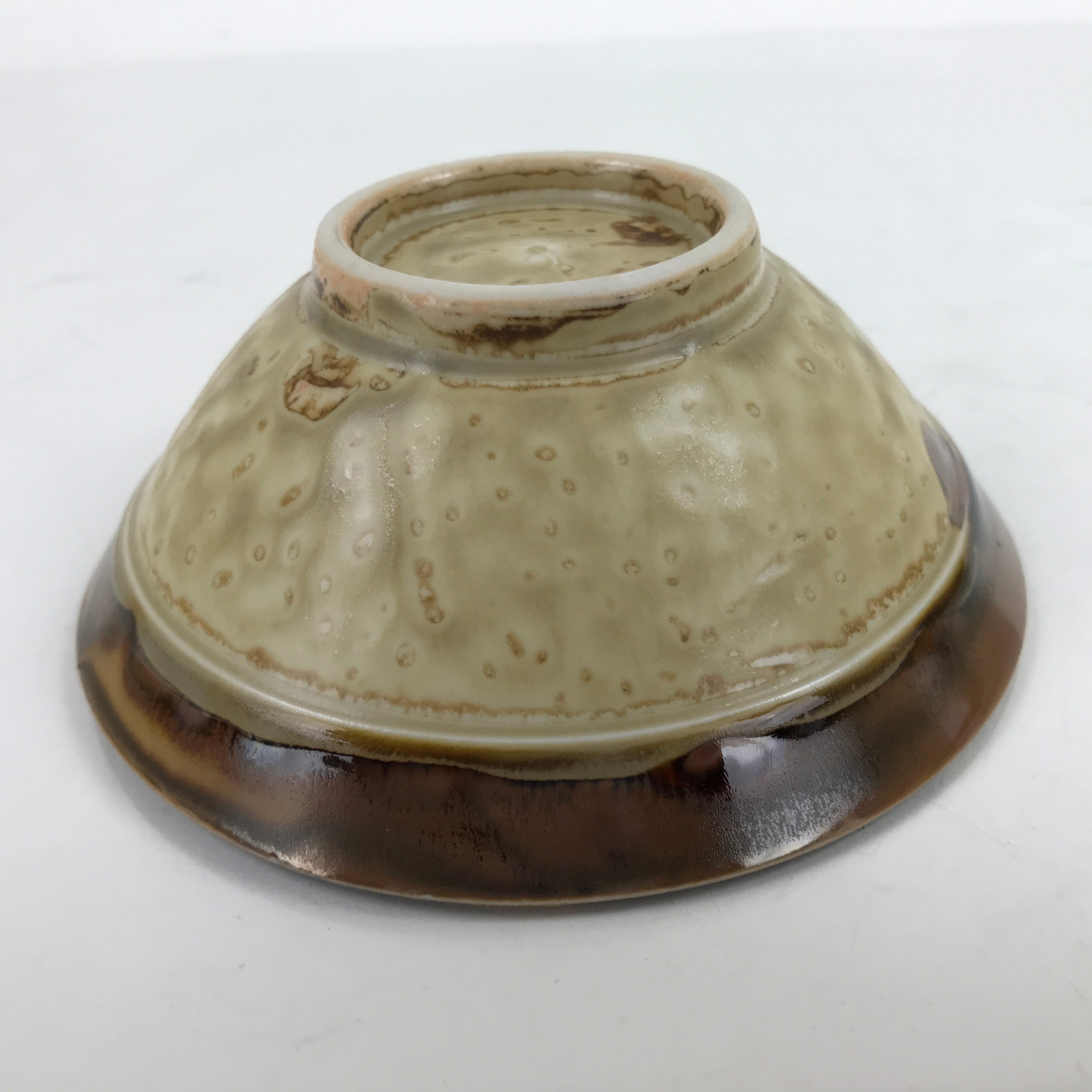 Japanese Ceramic Rice Bowl Owan Vtg Kobachi Textured Suribachi Style Brown Y97