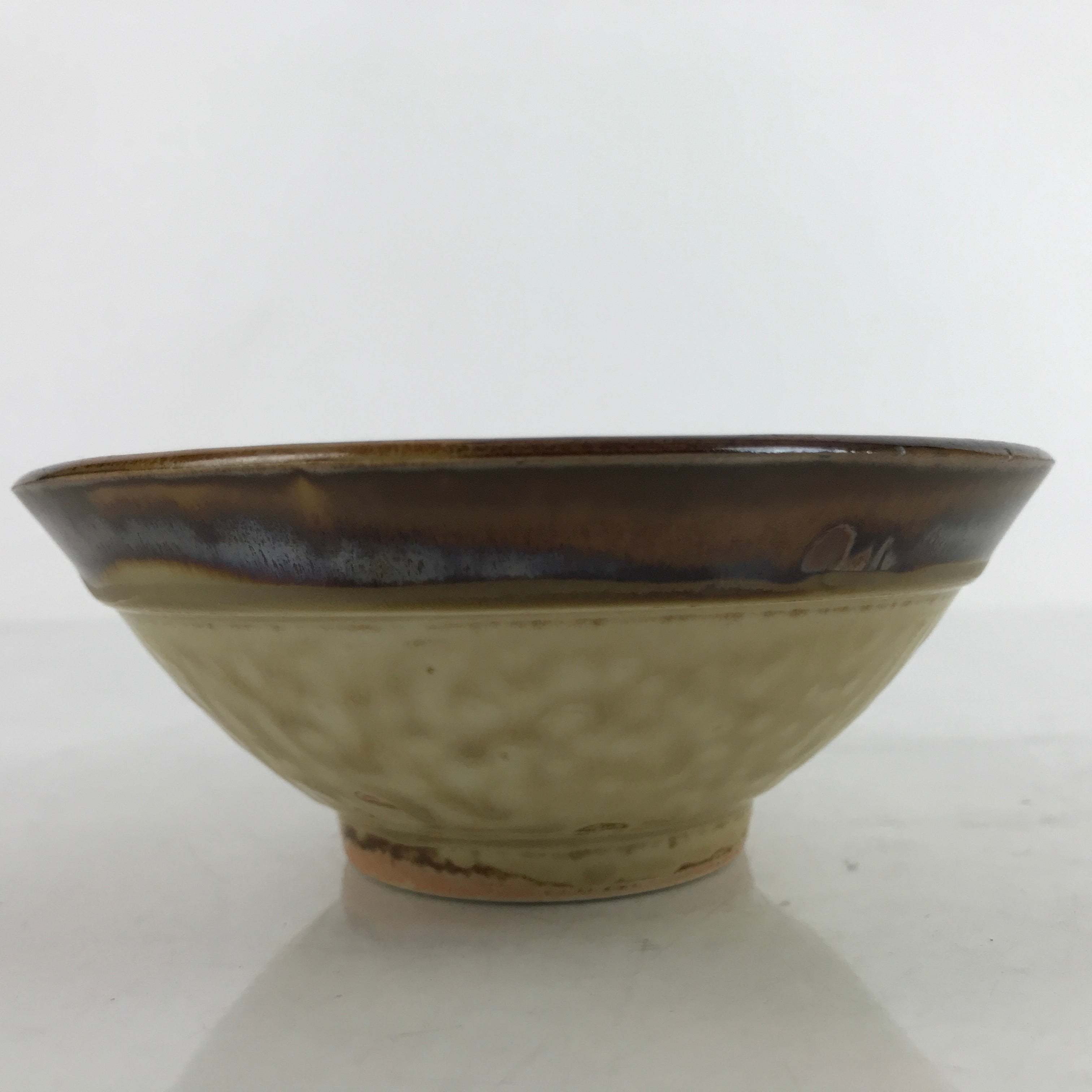 Japanese Ceramic Rice Bowl Owan Vtg Kobachi Textured Suribachi Style Brown Y98