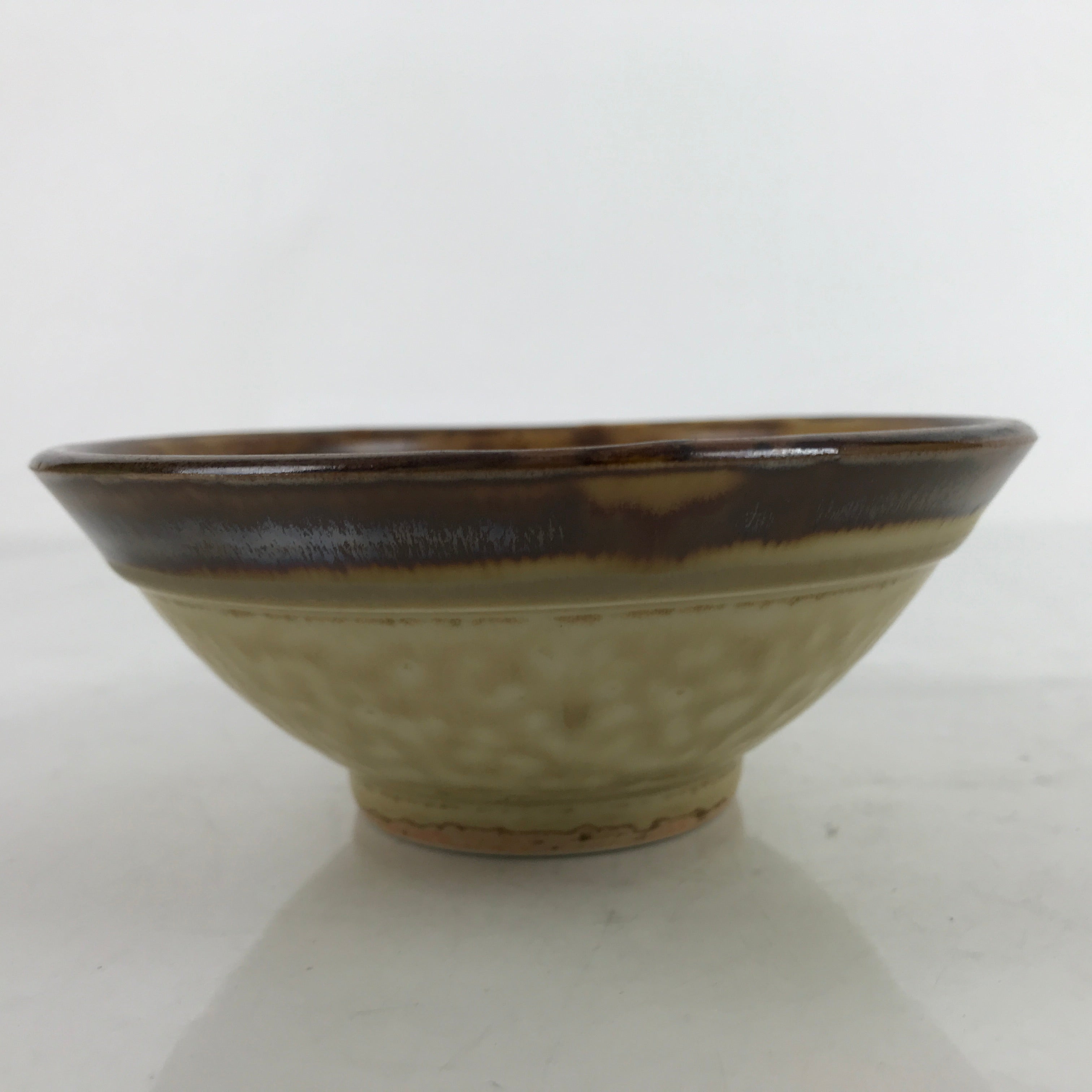 Japanese Ceramic Rice Bowl Owan Vtg Kobachi Textured Suribachi Style Brown Y98