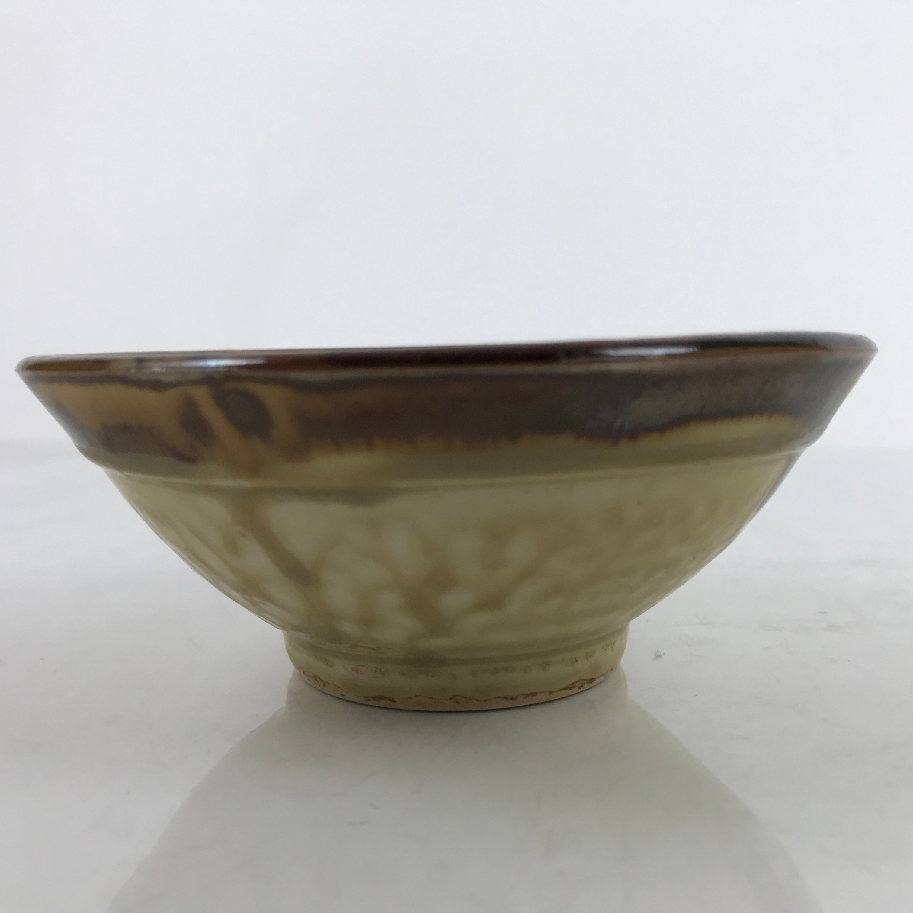 Japanese Ceramic Rice Bowl Owan Vtg Kobachi Textured Suribachi Style Brown Y99