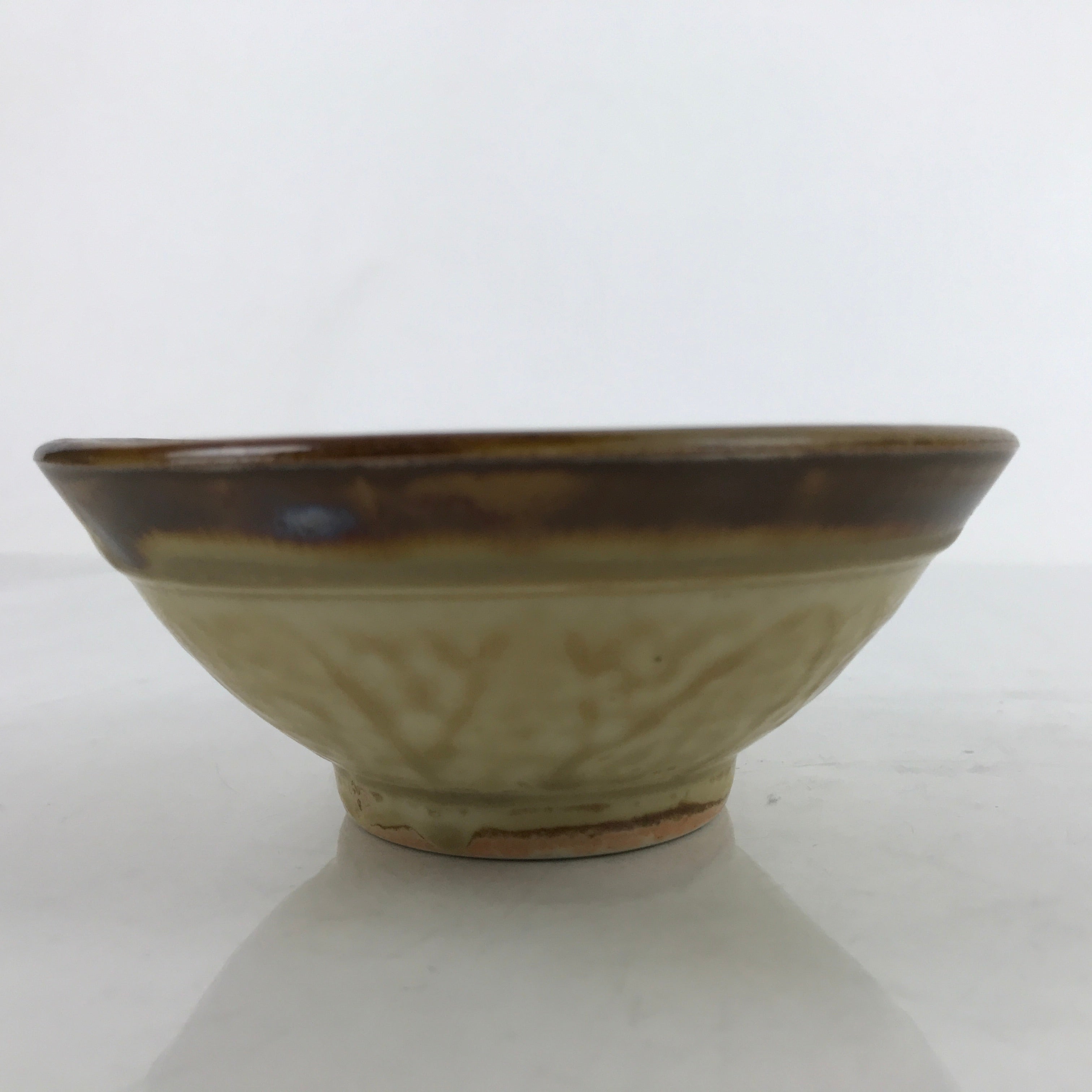 Japanese Ceramic Rice Bowl Owan Vtg Kobachi Textured Suribachi Style Brown Y99