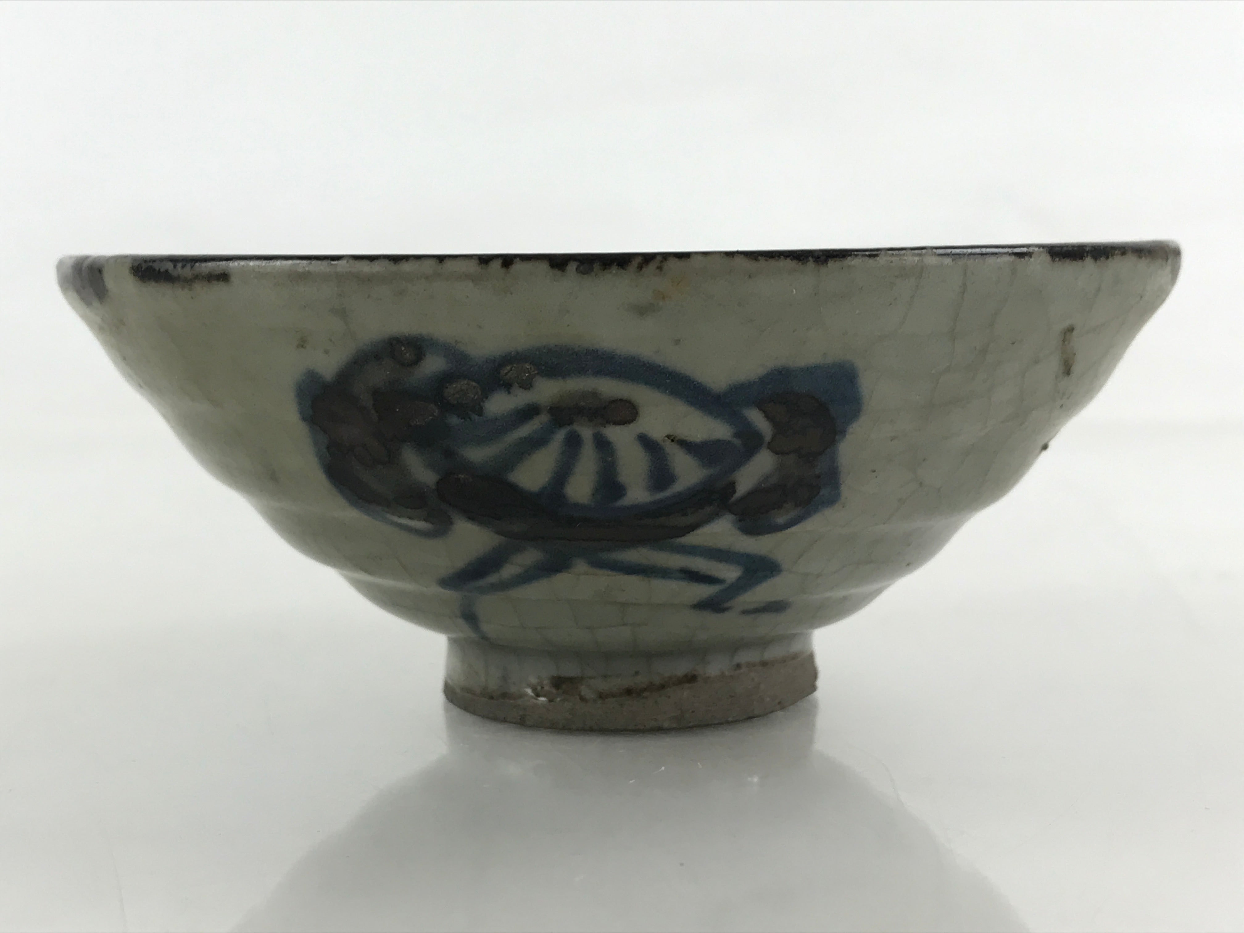 Japanese Ceramic Rice Bowl Vtg Chawan Pottery Yakimono Gray Cracked Glaze PY437