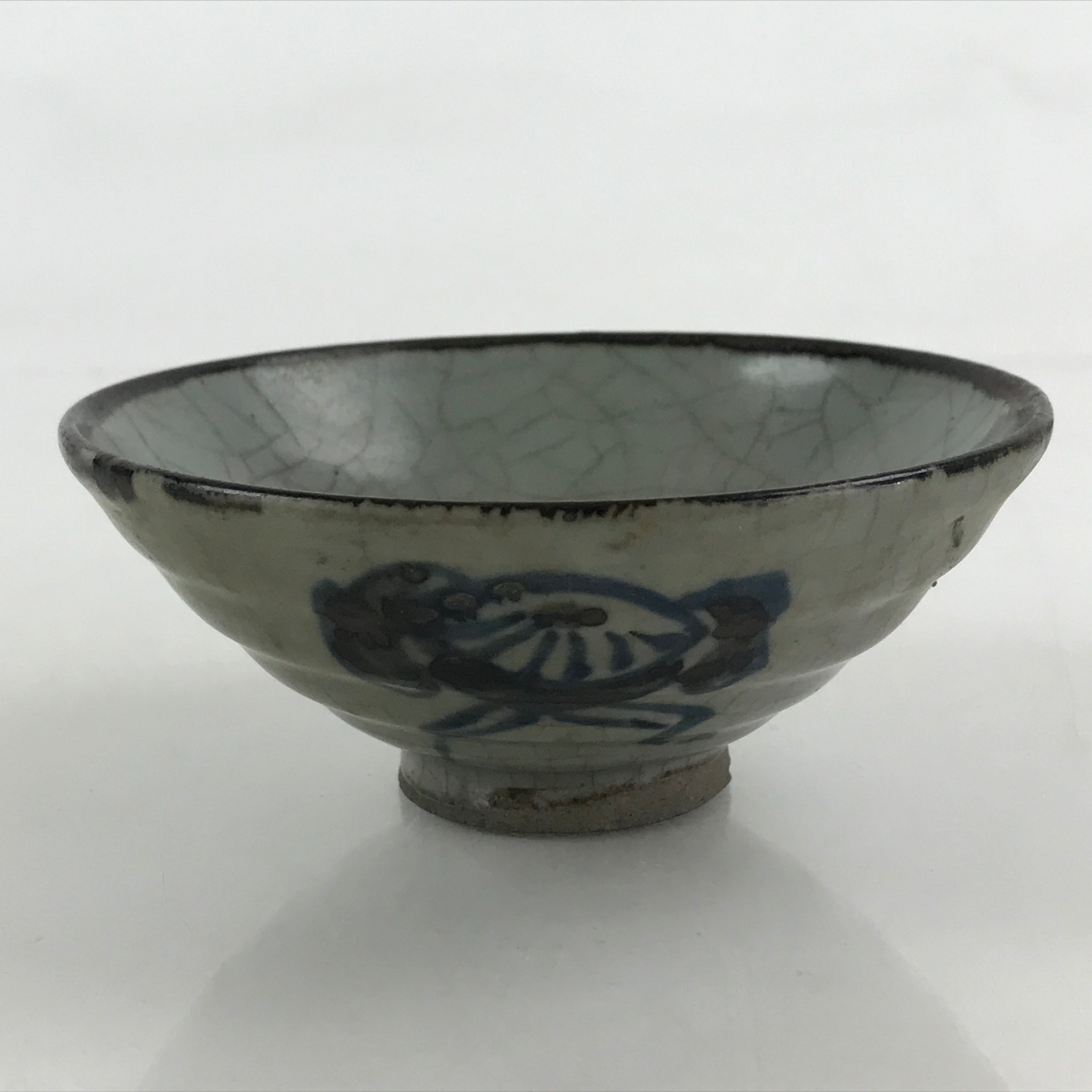 Japanese Ceramic Rice Bowl Vtg Chawan Pottery Yakimono Gray Cracked Glaze PY437