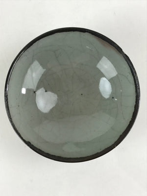 Japanese Ceramic Rice Bowl Vtg Chawan Pottery Yakimono Gray Cracked Glaze PY438