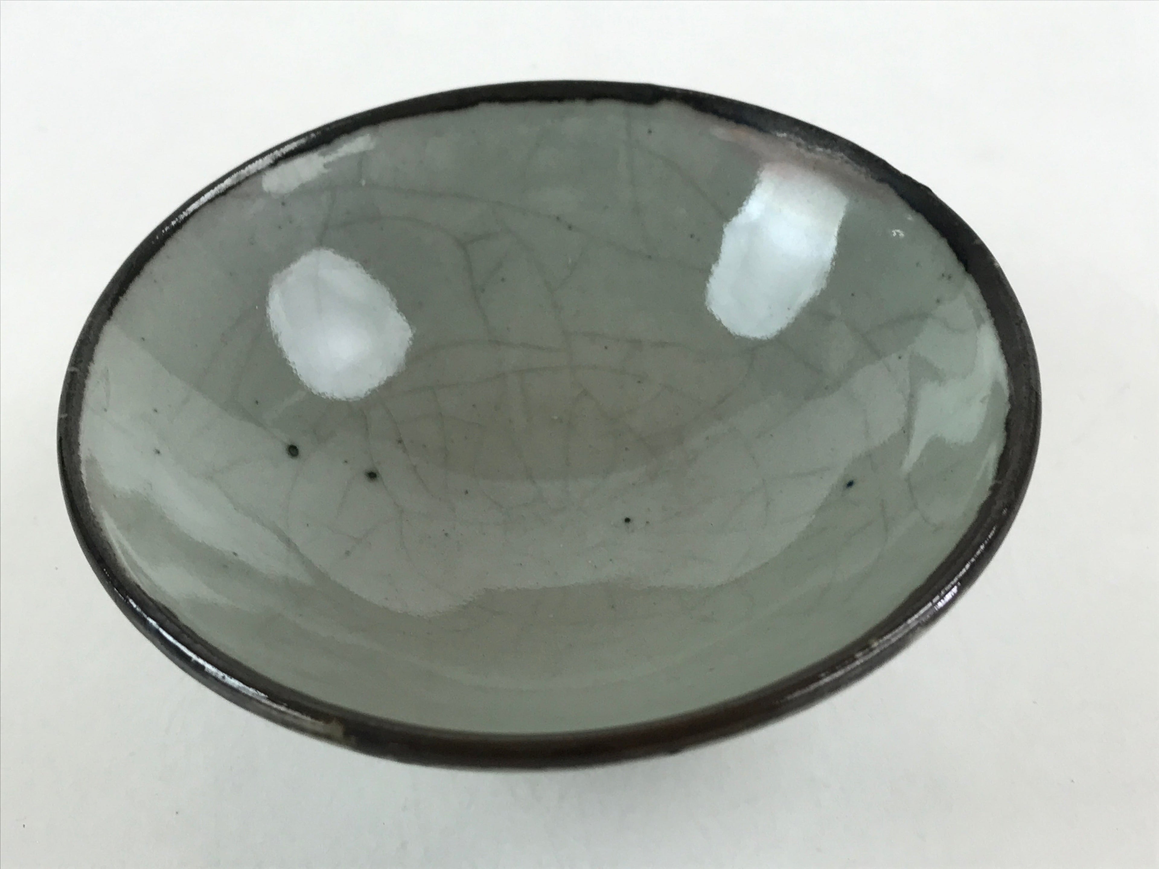 Japanese Ceramic Rice Bowl Vtg Chawan Pottery Yakimono Gray Cracked Glaze PY438