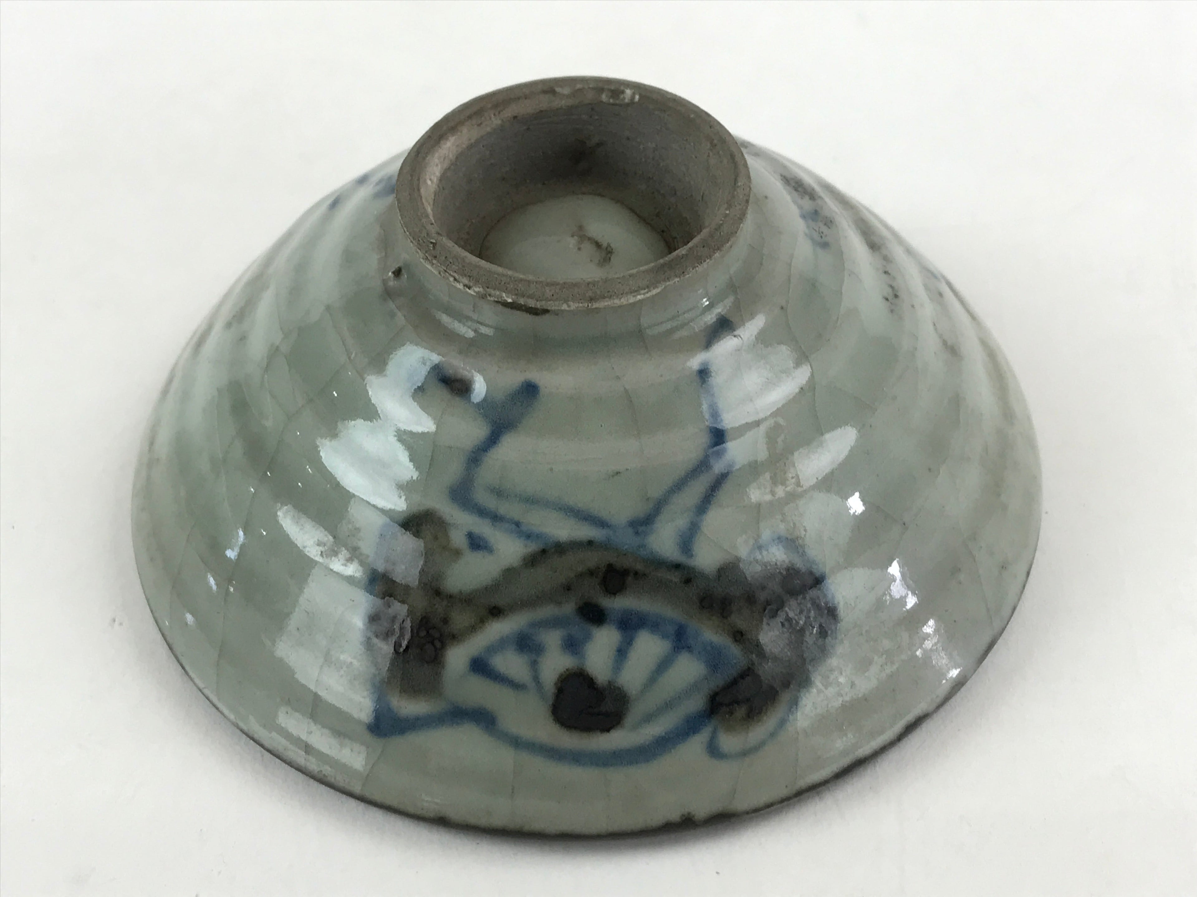 Japanese Ceramic Rice Bowl Vtg Chawan Pottery Yakimono Gray Cracked Glaze PY438