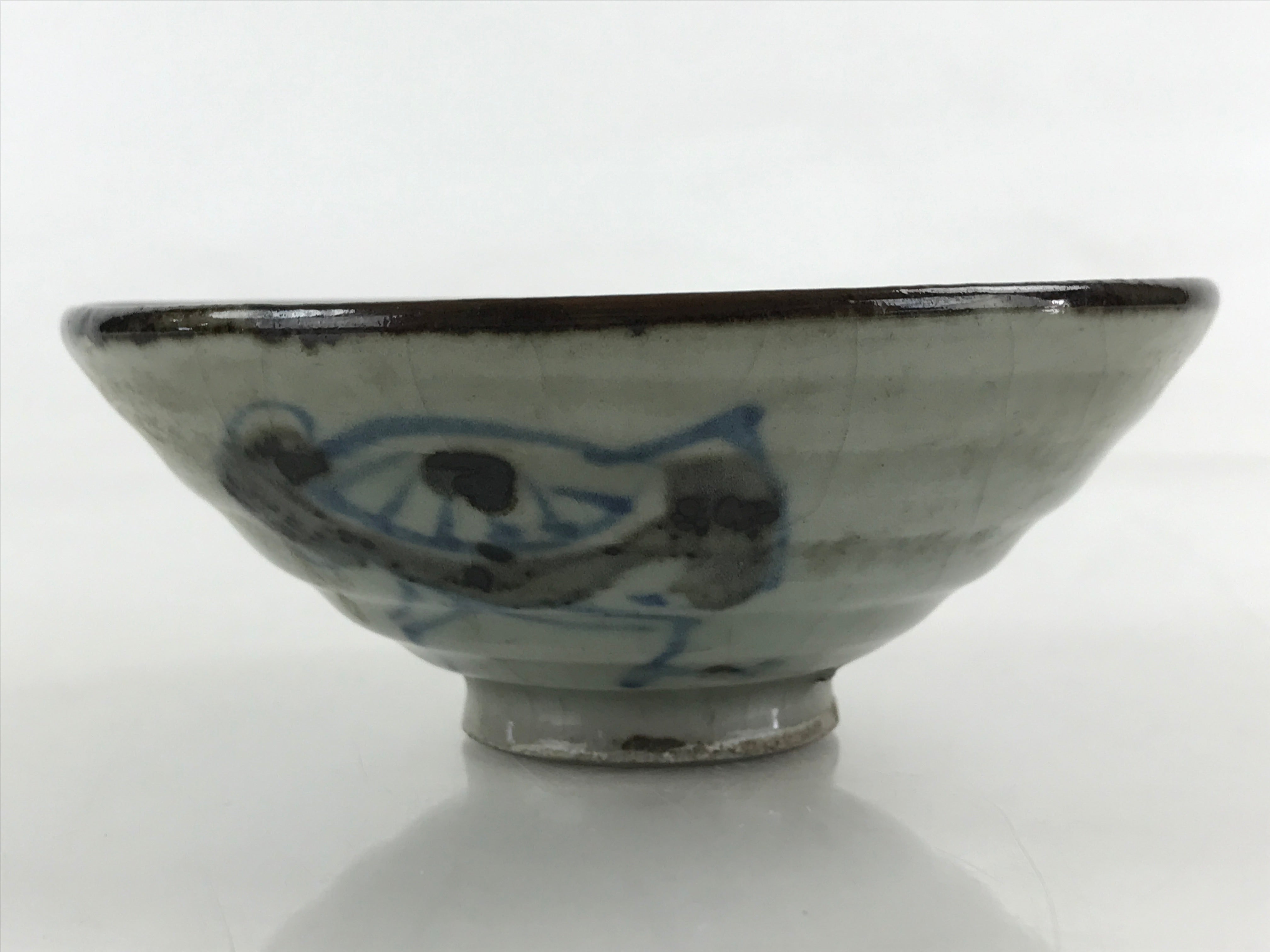 Japanese Ceramic Rice Bowl Vtg Chawan Pottery Yakimono Gray Cracked Glaze PY438