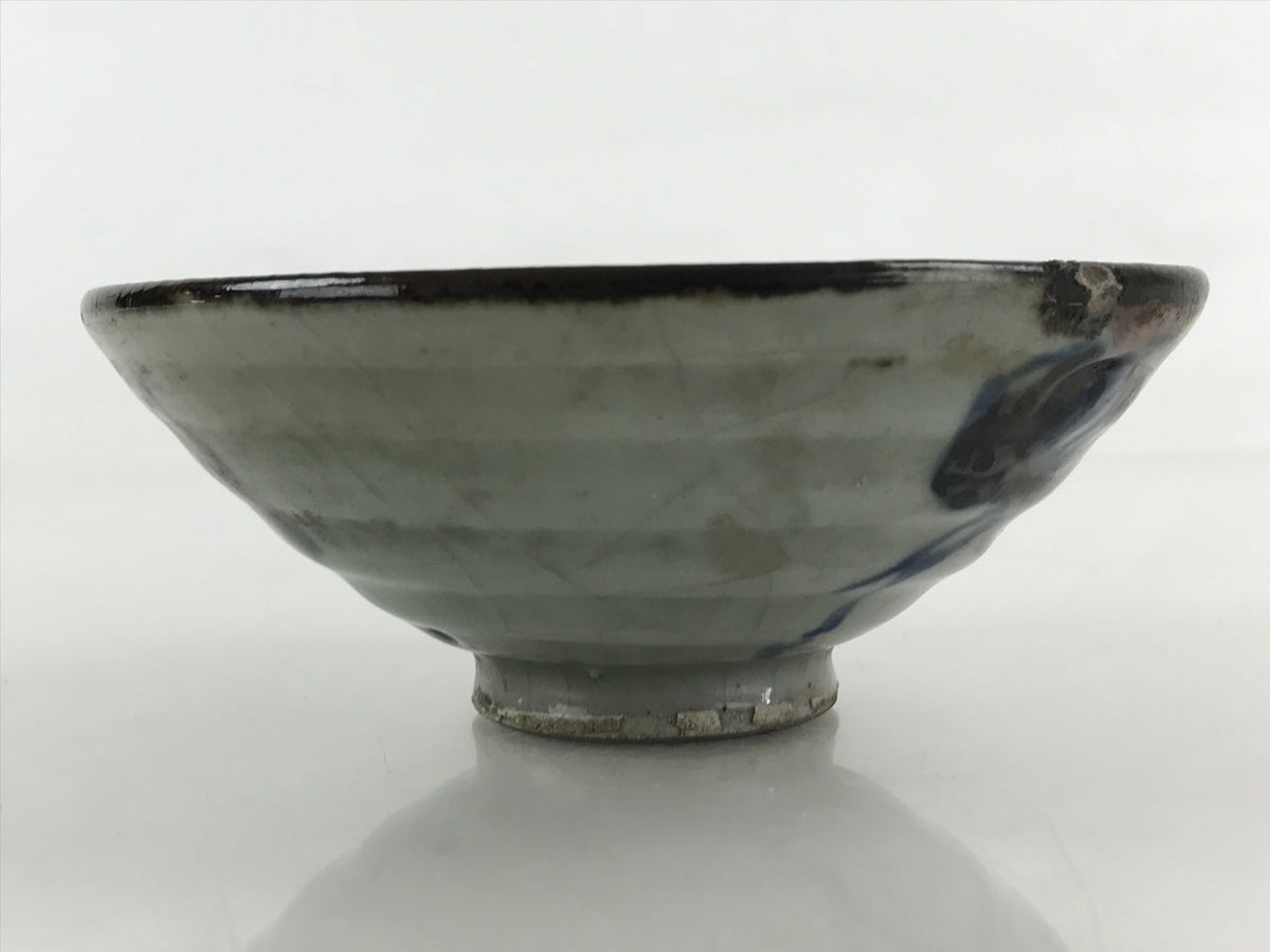Japanese Ceramic Rice Bowl Vtg Chawan Pottery Yakimono Gray Cracked Glaze PY438