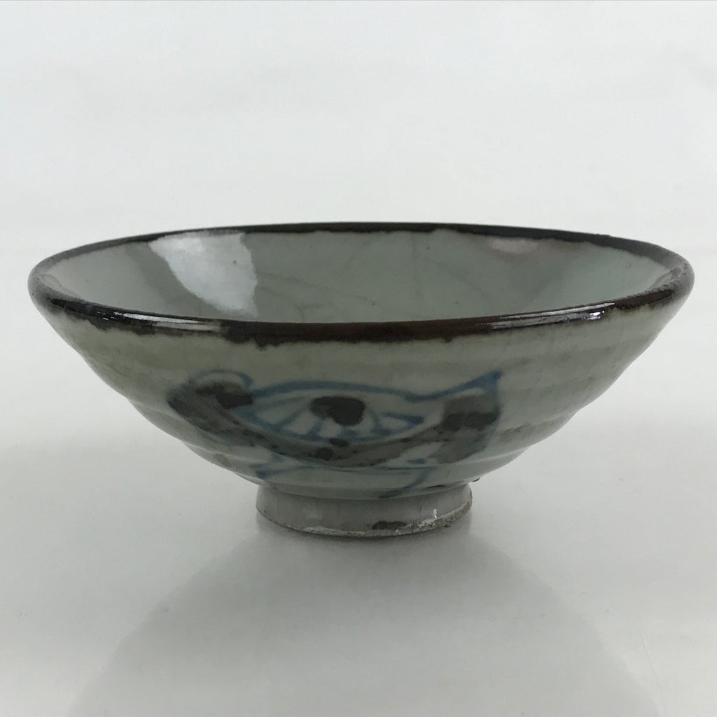 Japanese Ceramic Rice Bowl Vtg Chawan Pottery Yakimono Gray Cracked Glaze PY438