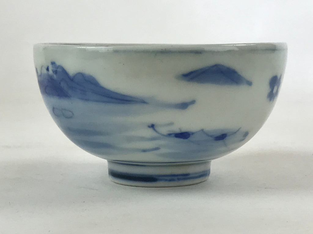 Japanese Ceramic Rice Bowl Vtg White Blue Landscape Chawan Pottery PY5 ...