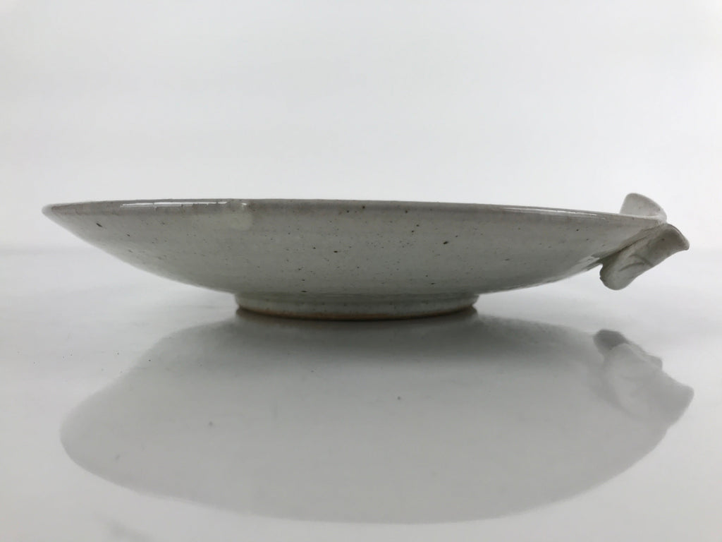 Japanese Ceramic Round Plate Vtg Small Ikebana Suiban Gray Glaze Spout PY739
