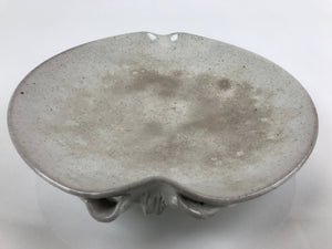 Japanese Ceramic Round Plate Vtg Small Ikebana Suiban Gray Glaze Spout PY739