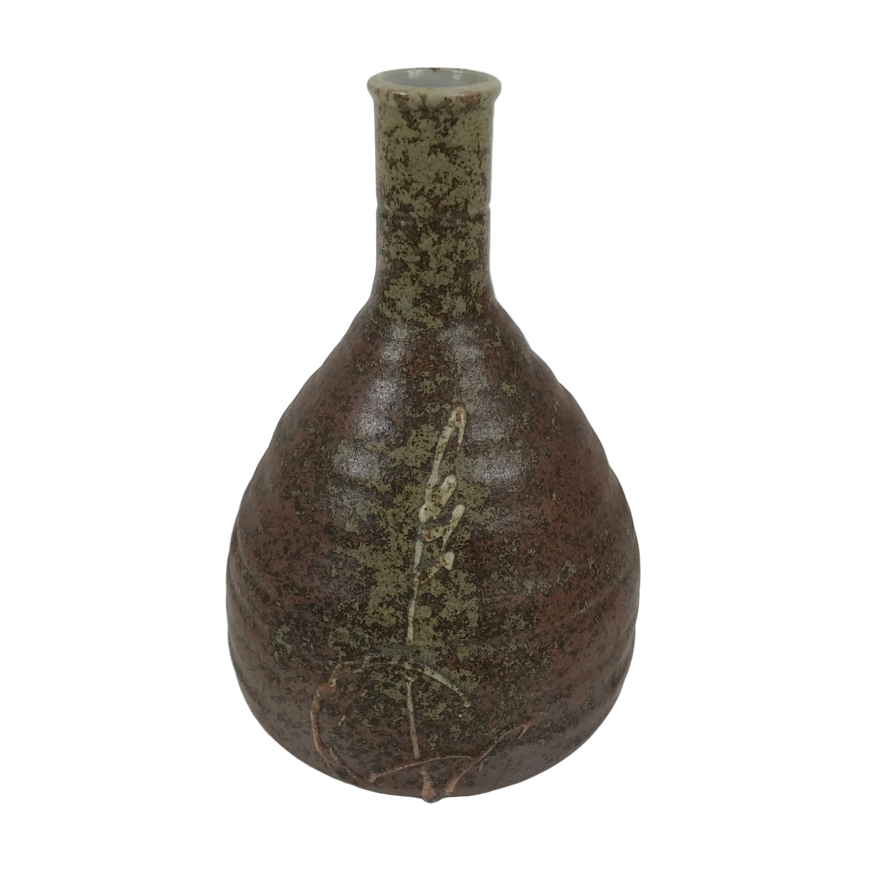 Japanese Ceramic Sake Bottle Empty Tokkuri Vtg Kizakura Brown Crane Neck TS920