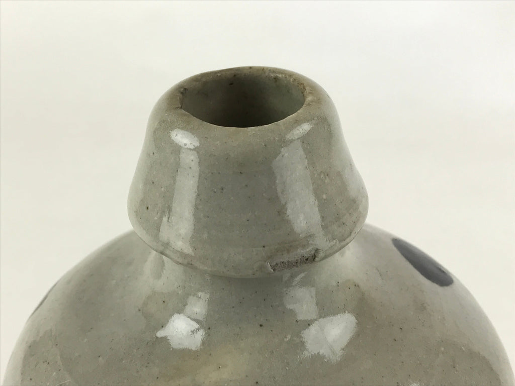 Japanese Ceramic Sake Bottle Kayoi-Tokkuri Antique Gray Hand-Written Kanji TS565