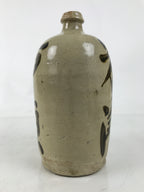 Japanese Ceramic Sake Bottle Kayoi-Tokkuri Vtg Beige Dark Brown Kanji TS787