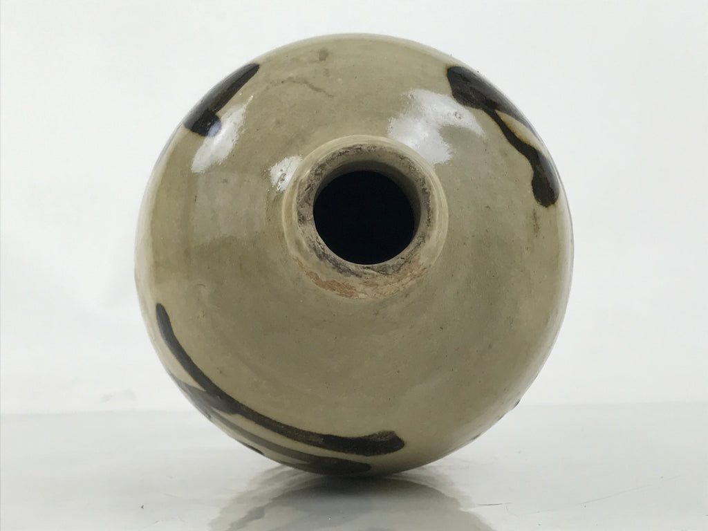 Japanese Ceramic Sake Bottle Kayoi-Tokkuri Vtg Beige Dark Brown Kanji TS787
