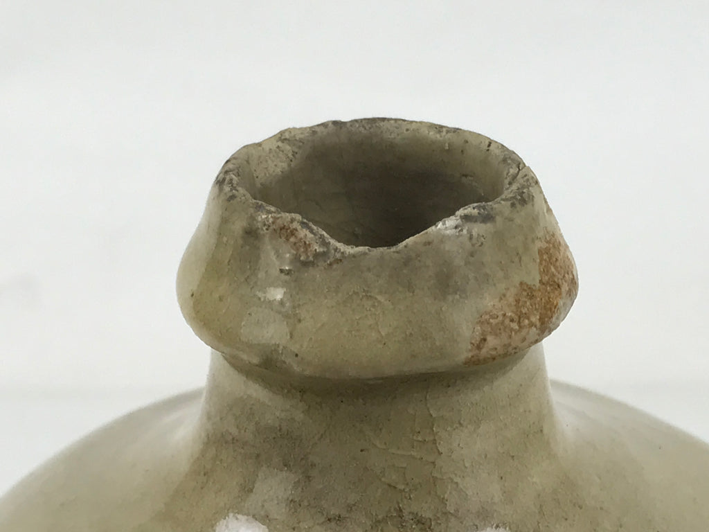 Japanese Ceramic Sake Bottle Kayoi-Tokkuri Vtg Beige Dark Brown Kanji TS787