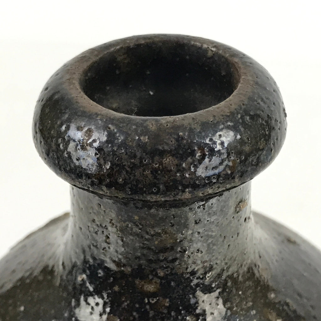 Japanese Ceramic Sake Bottle Kayoi-Tokkuri Vtg Beige Kanji Dark Brown TS742