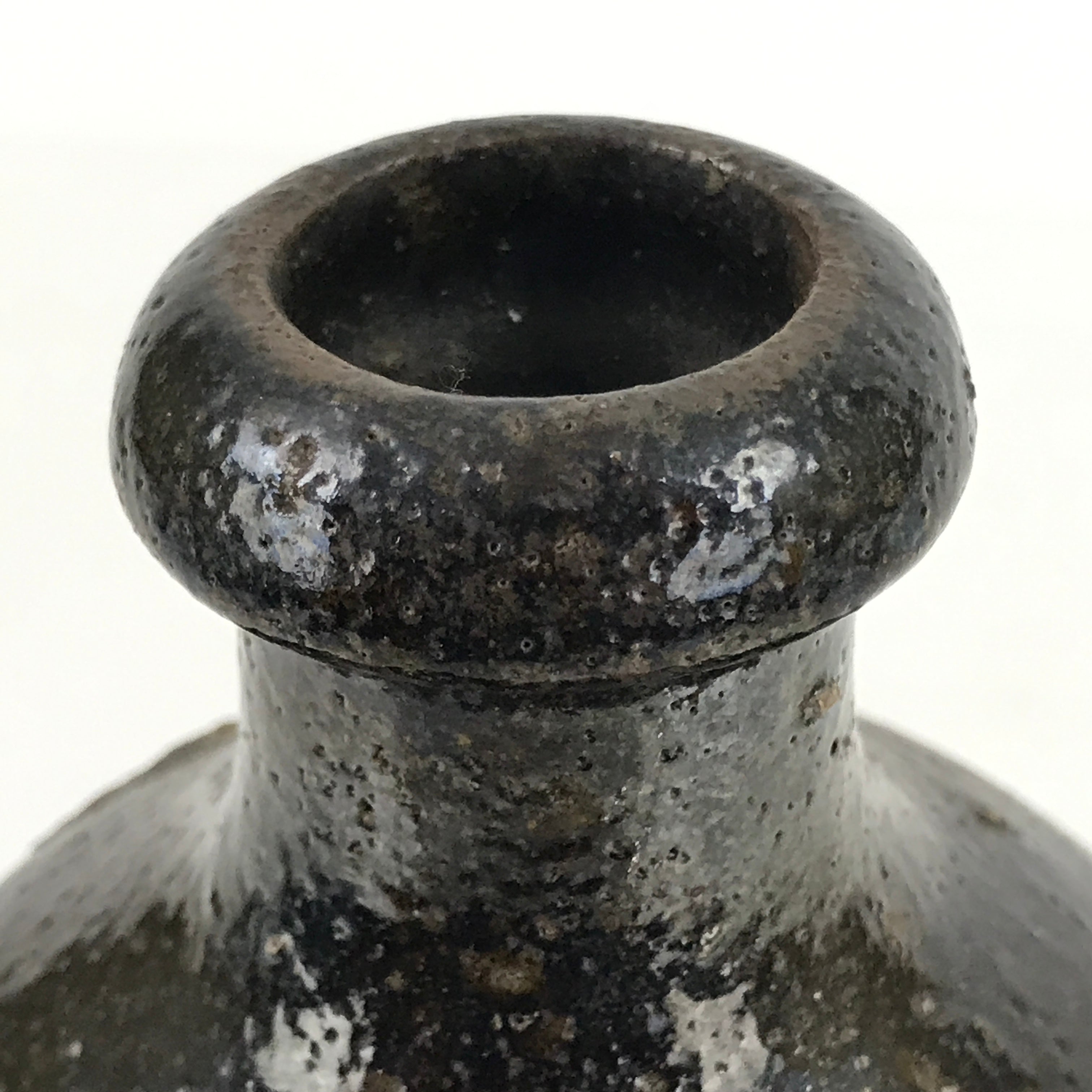 Japanese Ceramic Sake Bottle Kayoi-Tokkuri Vtg Beige Kanji Dark Brown TS742