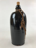 Japanese Ceramic Sake Bottle Kayoi-Tokkuri Vtg Black Hand-Written Kanji TS580