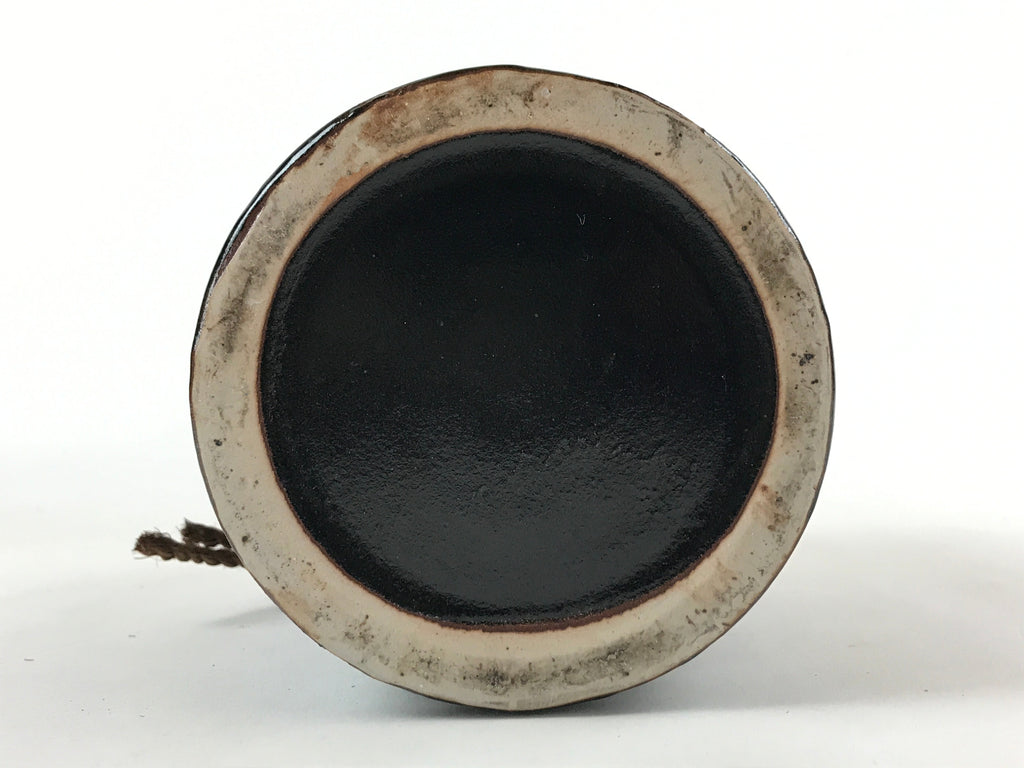 Japanese Ceramic Sake Bottle Kayoi-Tokkuri Vtg Black Hand-Written Kanji TS580