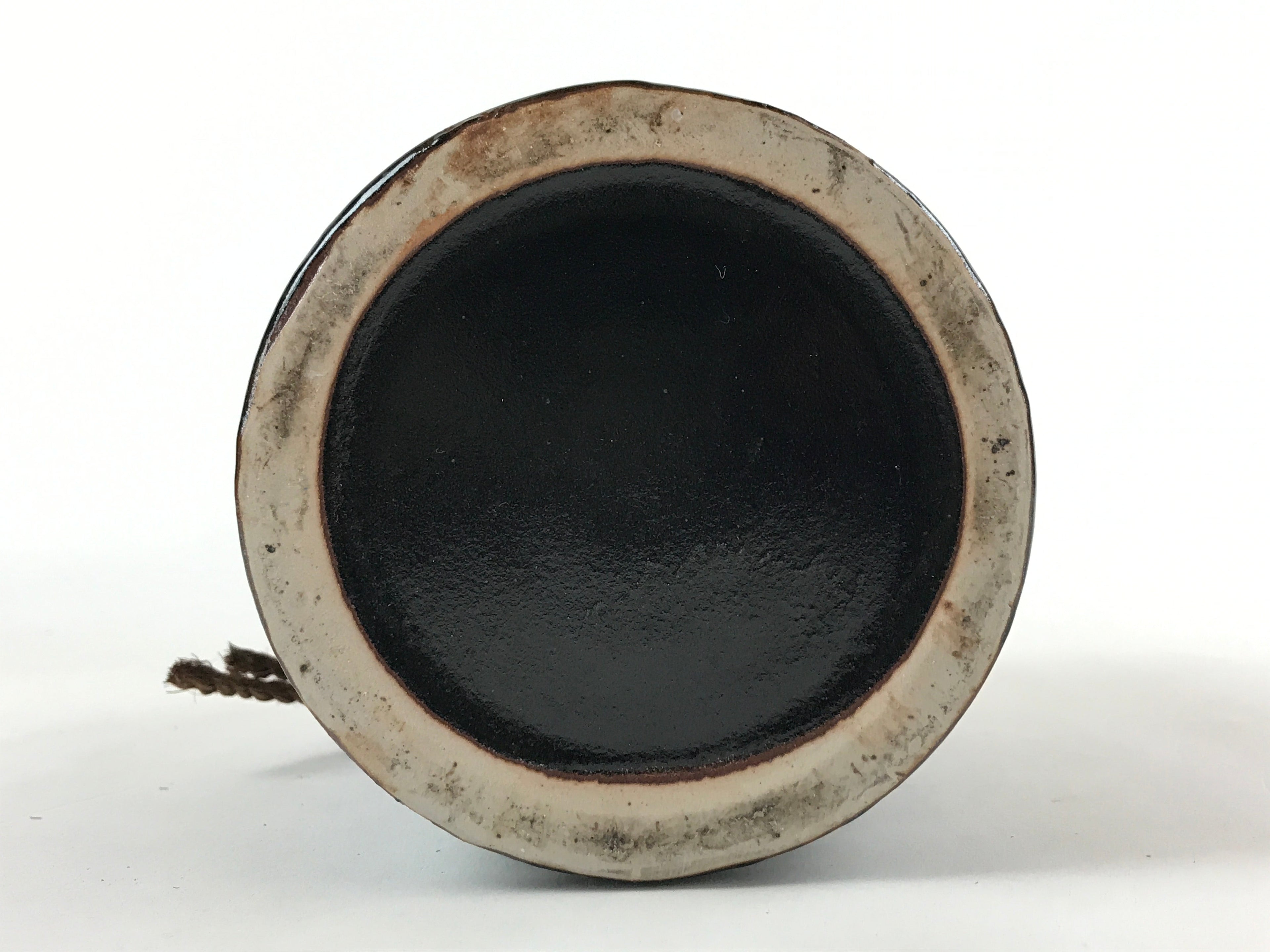 Japanese Ceramic Sake Bottle Kayoi-Tokkuri Vtg Black Hand-Written Kanji TS580